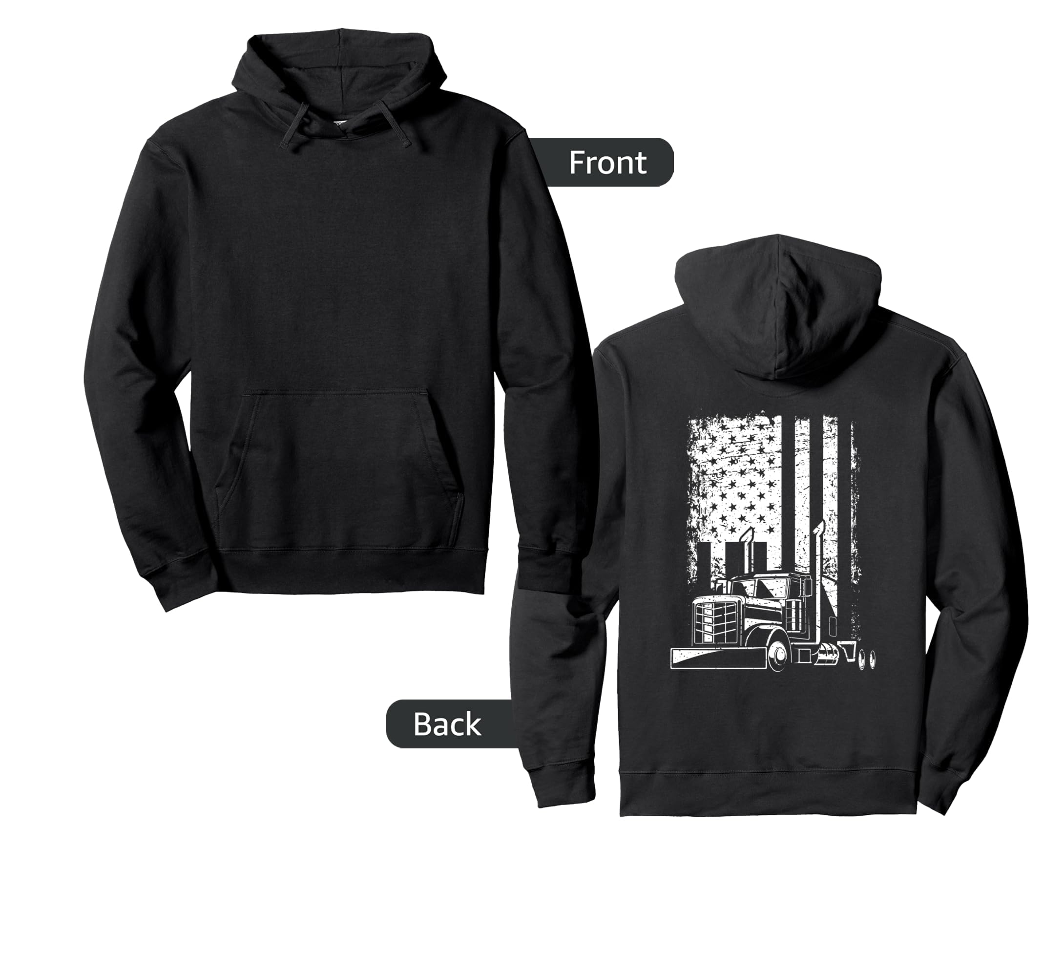Us Flag Patriotic American Truck Hoodie - Fun Novelty Design Men Women - T-Shirt, Sweatshirt, Hoodie