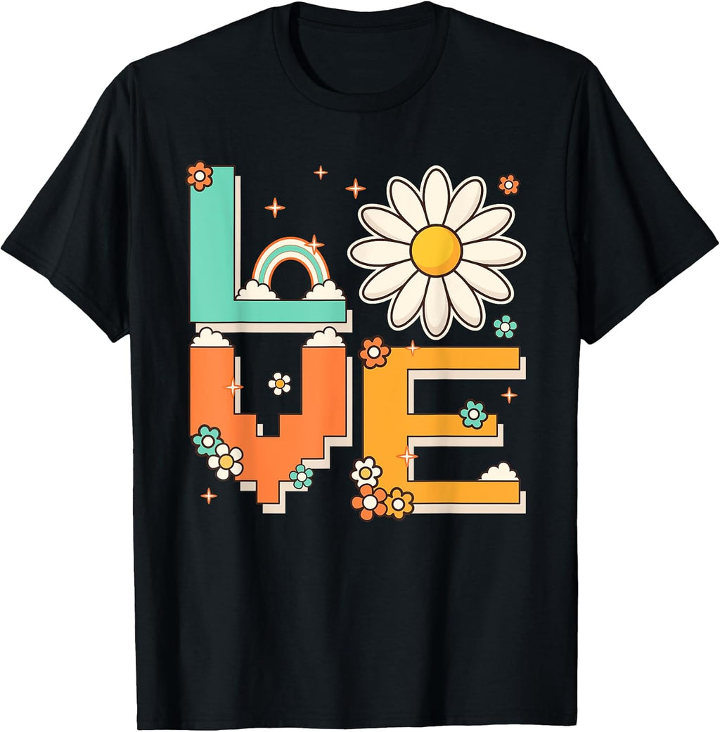 Cute Pixel Art 60s 70s Style Hippie Outfit Love Daisy - Adult & Kids T-Shirts, Sweatshirts & Hoodies apparel design preview 1