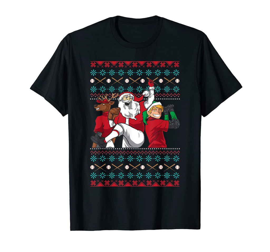 Elf Reindeer Santa Baseball Player T-Shirt - Aesthetic Graphic for Adults - T-Shirt, Sweatshirt, Hoodie