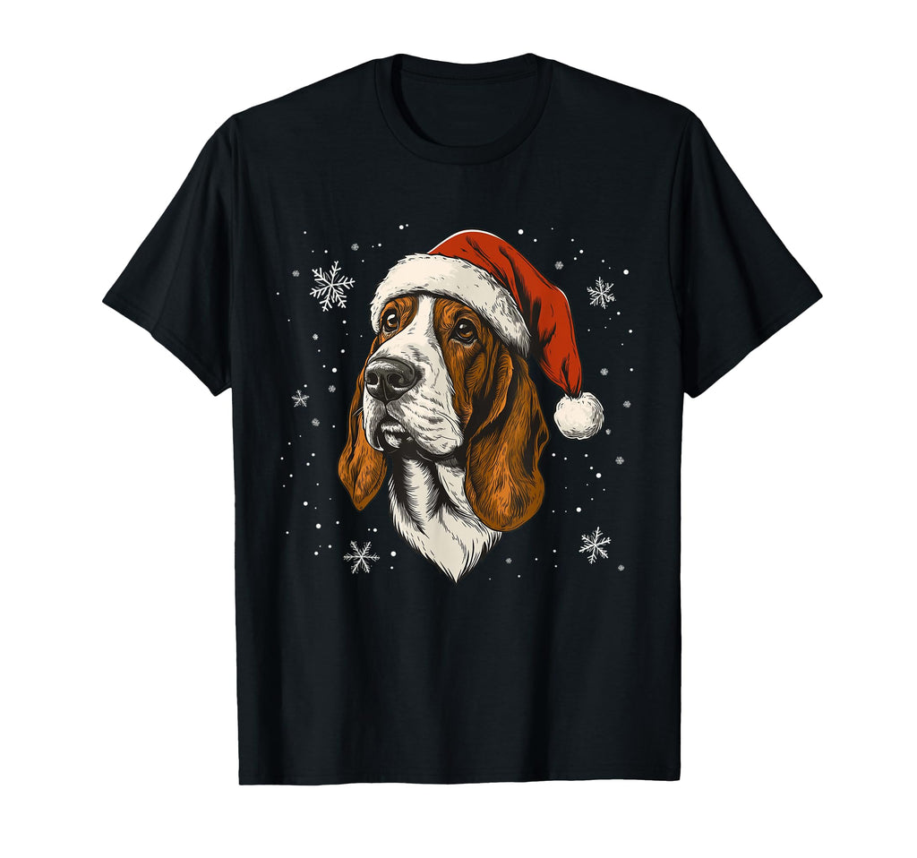 Basset Hound Santa Hat Funny Dog Mom Dad T-Shirt - Graphic Print Unisex - T-Shirt, Sweatshirt, Hoodie