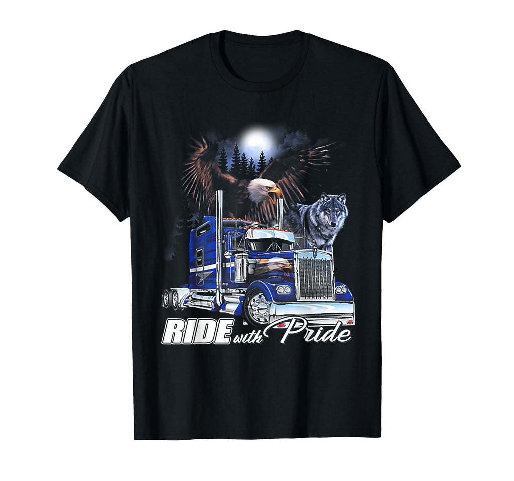 Ride Pride Trucker Eagle Wolf T-Shirt - Novelty Apparel Men Women - T-Shirt, Sweatshirt, Hoodie