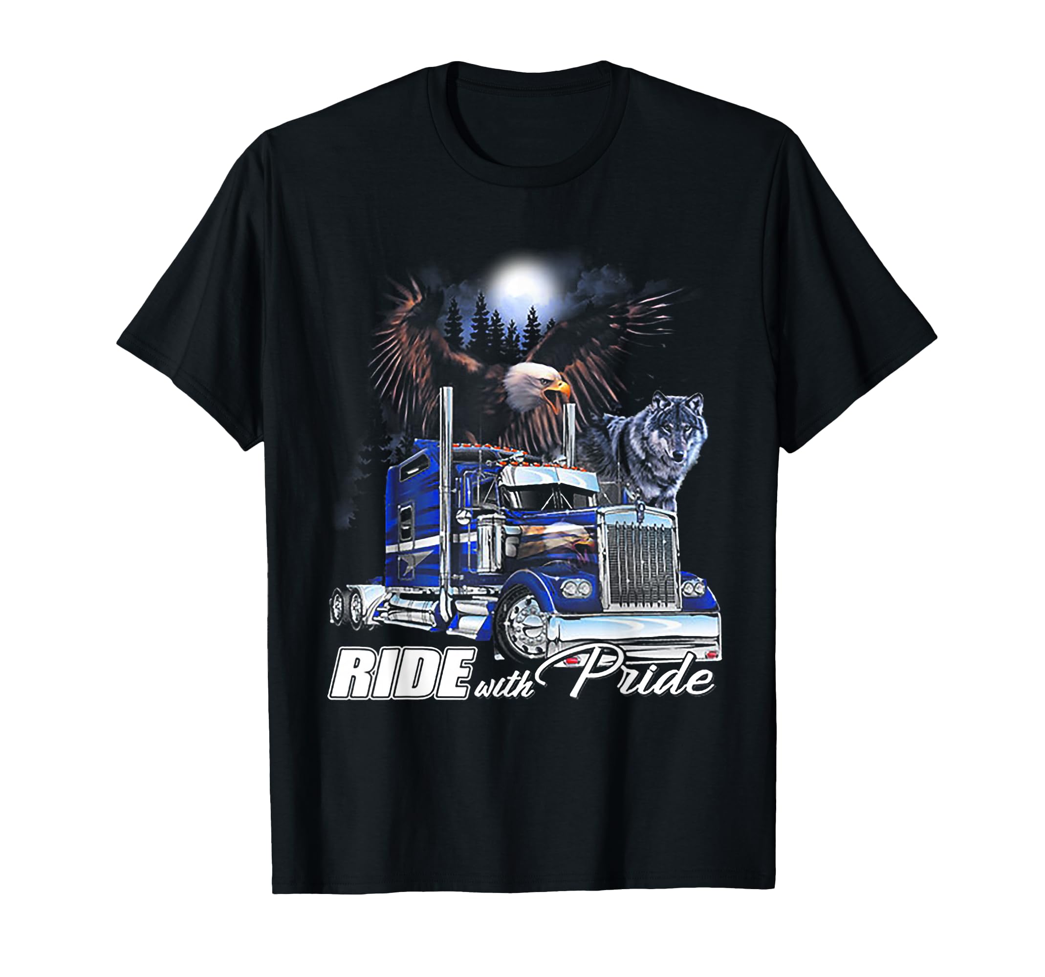 Ride Pride Trucker Eagle Wolf T-Shirt - Novelty Apparel Men Women - T-Shirt, Sweatshirt, Hoodie