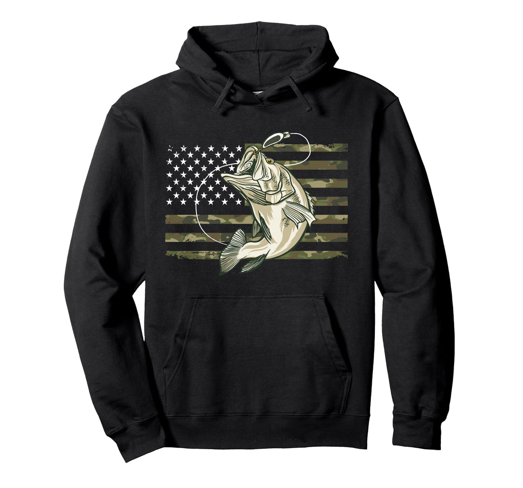 Fishing Camouflage Us American Flag Hoodie - Minimalist Print for Adults - T-Shirt, Sweatshirt, Hoodie