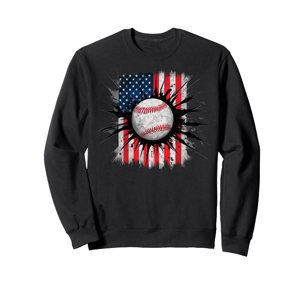 Baseball Us Flag Baseball Sweatshirt - Casual Everyday Wear Men Women - T-Shirt, Sweatshirt, Hoodie