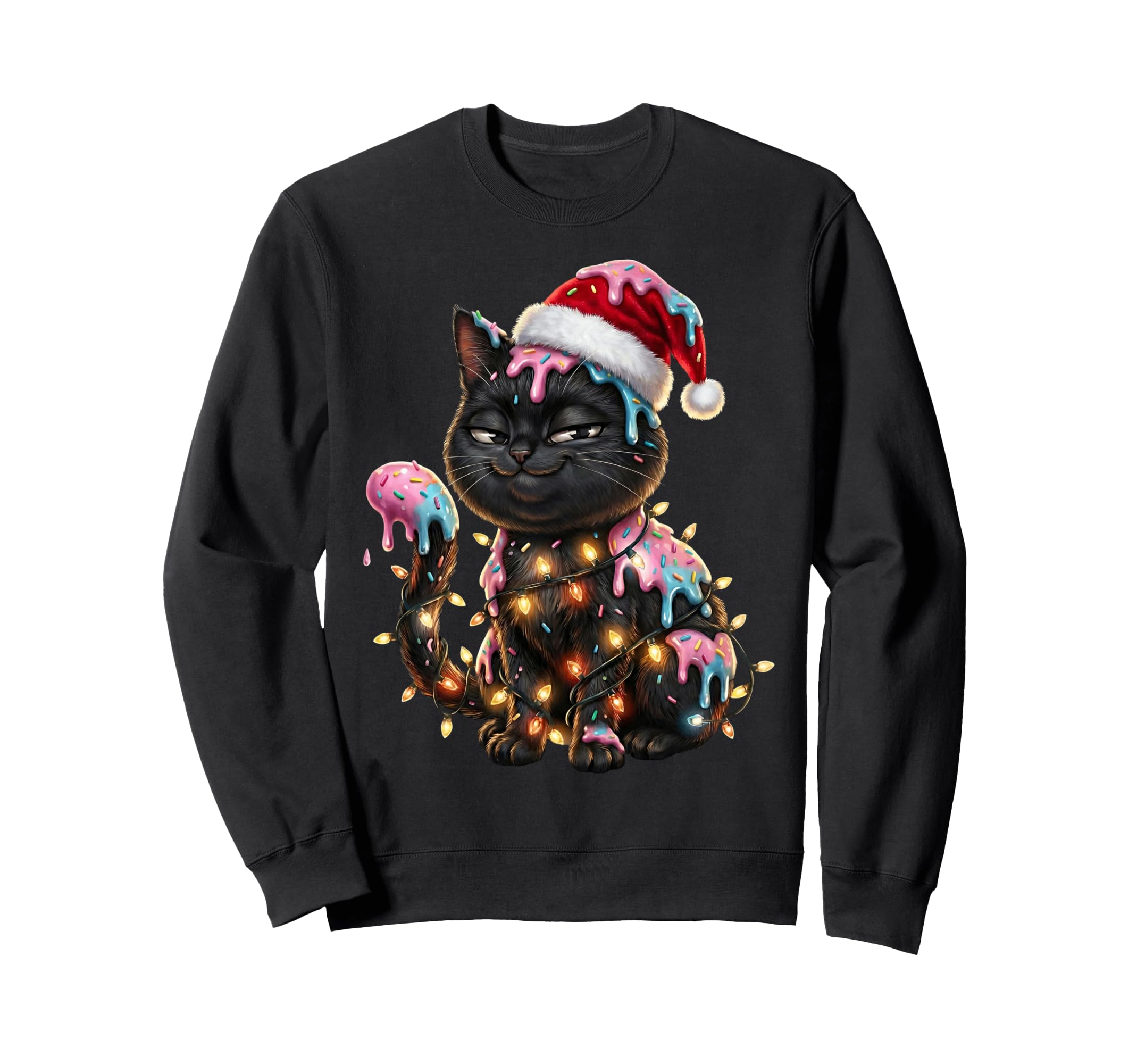 Funny Cat Ice Cream Drip Santa Sweatshirt - Streetwear Style for Adults - T-Shirt, Sweatshirt, Hoodie
