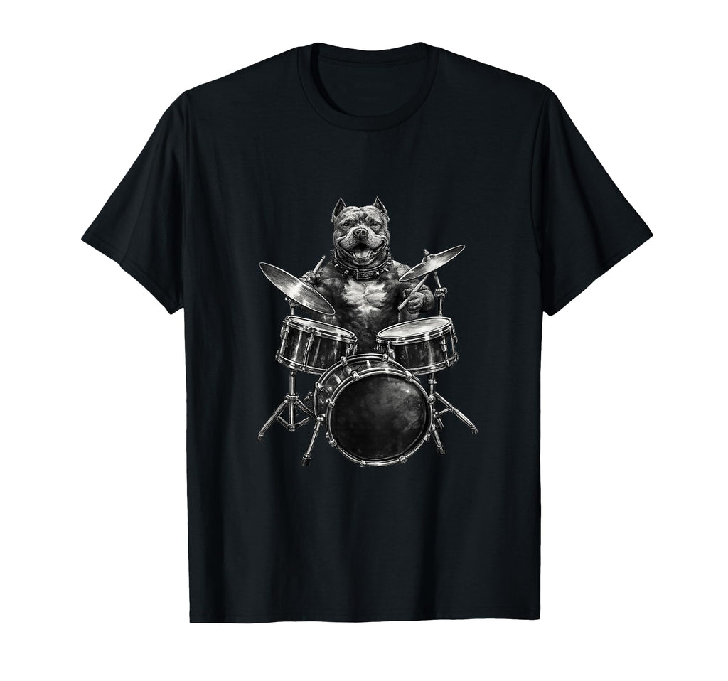 Funny Pit Bulls Dog Playing Drums T-Shirt - Novelty Apparel Men Women - T-Shirt, Sweatshirt, Hoodie