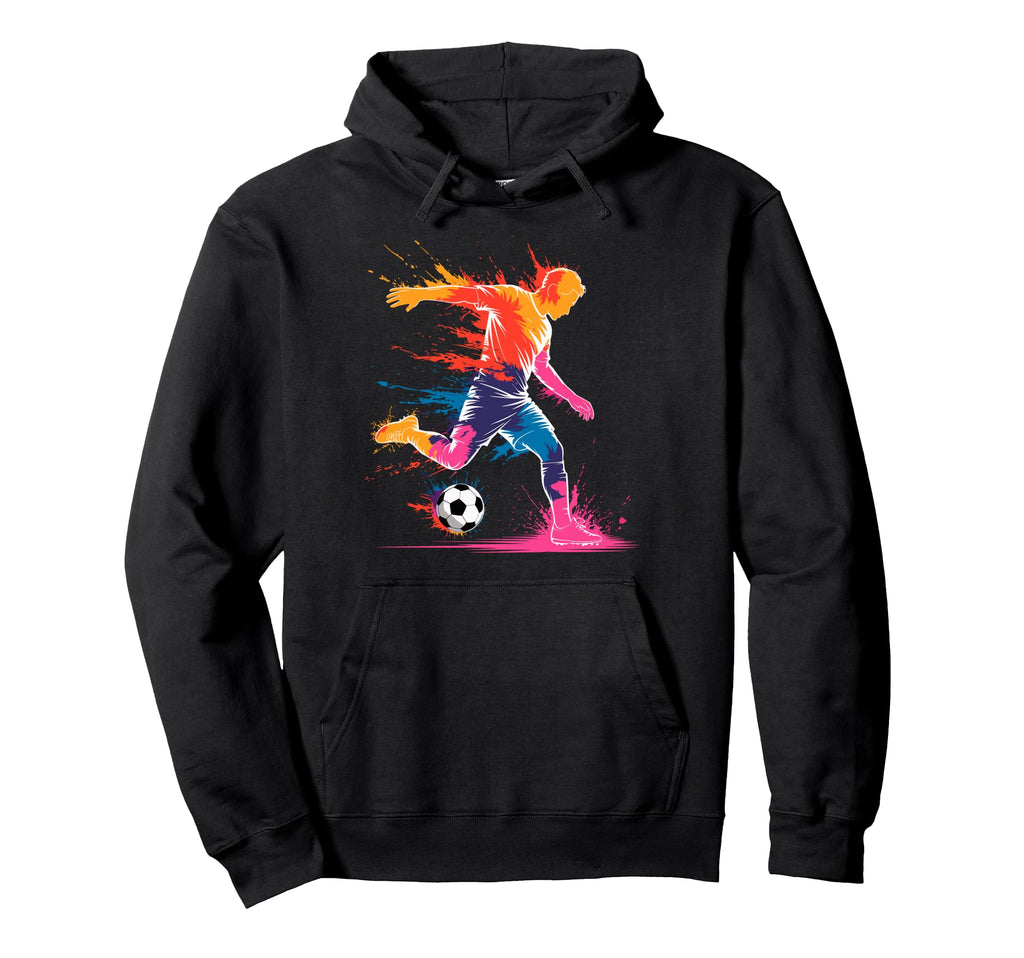 Colorful Funny Soccer Player Fan Hoodie - Casual Everyday Wear Men Women - T-Shirt, Sweatshirt, Hoodie