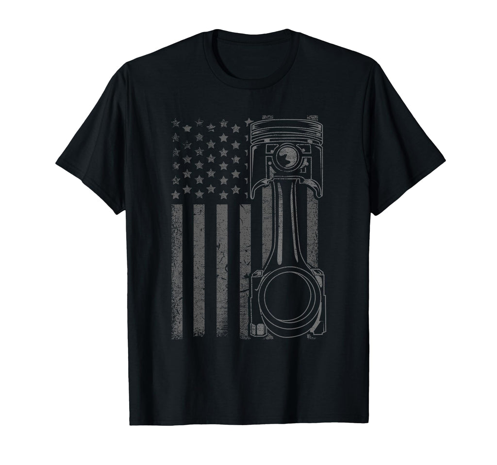 American Flag Piston Funny Muscle Car T-Shirt - Graphic Print Unisex - T-Shirt, Sweatshirt, Hoodie