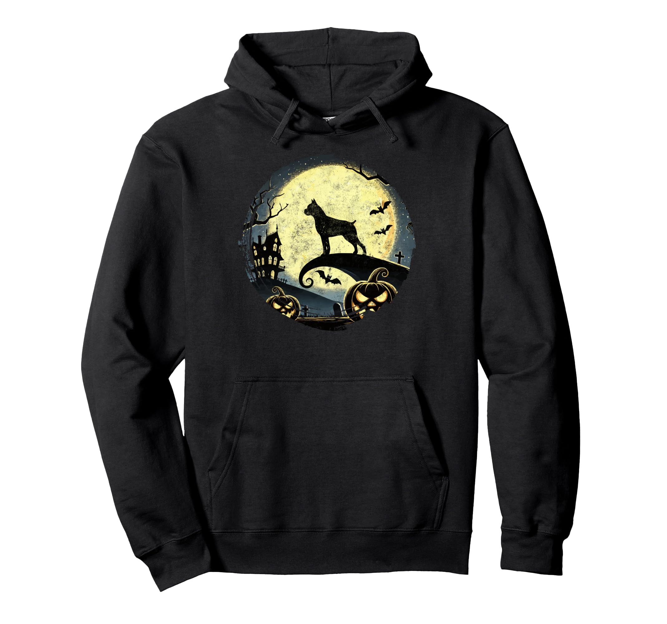 Boxer Dog Halloween Spooky Moon Boxer Hoodie - Casual Everyday Wear Unisex - T-Shirt, Sweatshirt, Hoodie