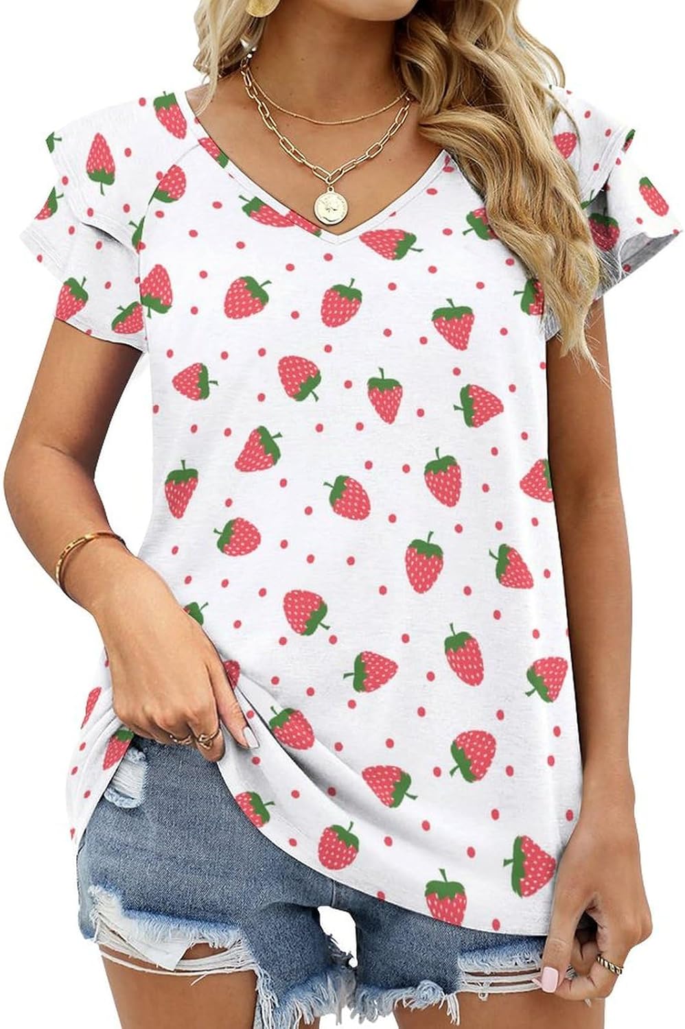 Kawaii Strawberry Print Short Sleeve for Women - Adult & Kids T-Shirts, Sweatshirts & Hoodies apparel design preview 1
