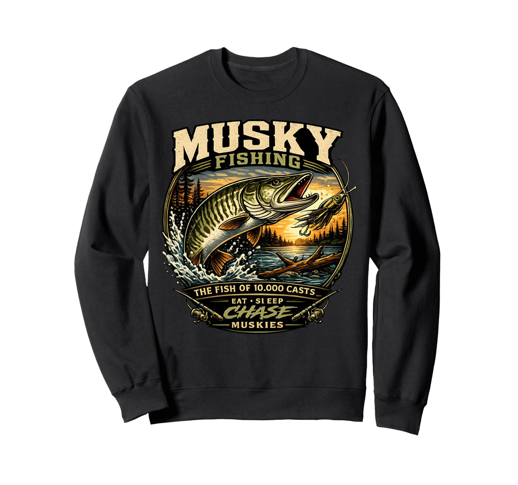 Musky Fishing Fish 10000 Casts Eat Sweatshirt - Trendy Graphic Men Women - T-Shirt, Sweatshirt, Hoodie