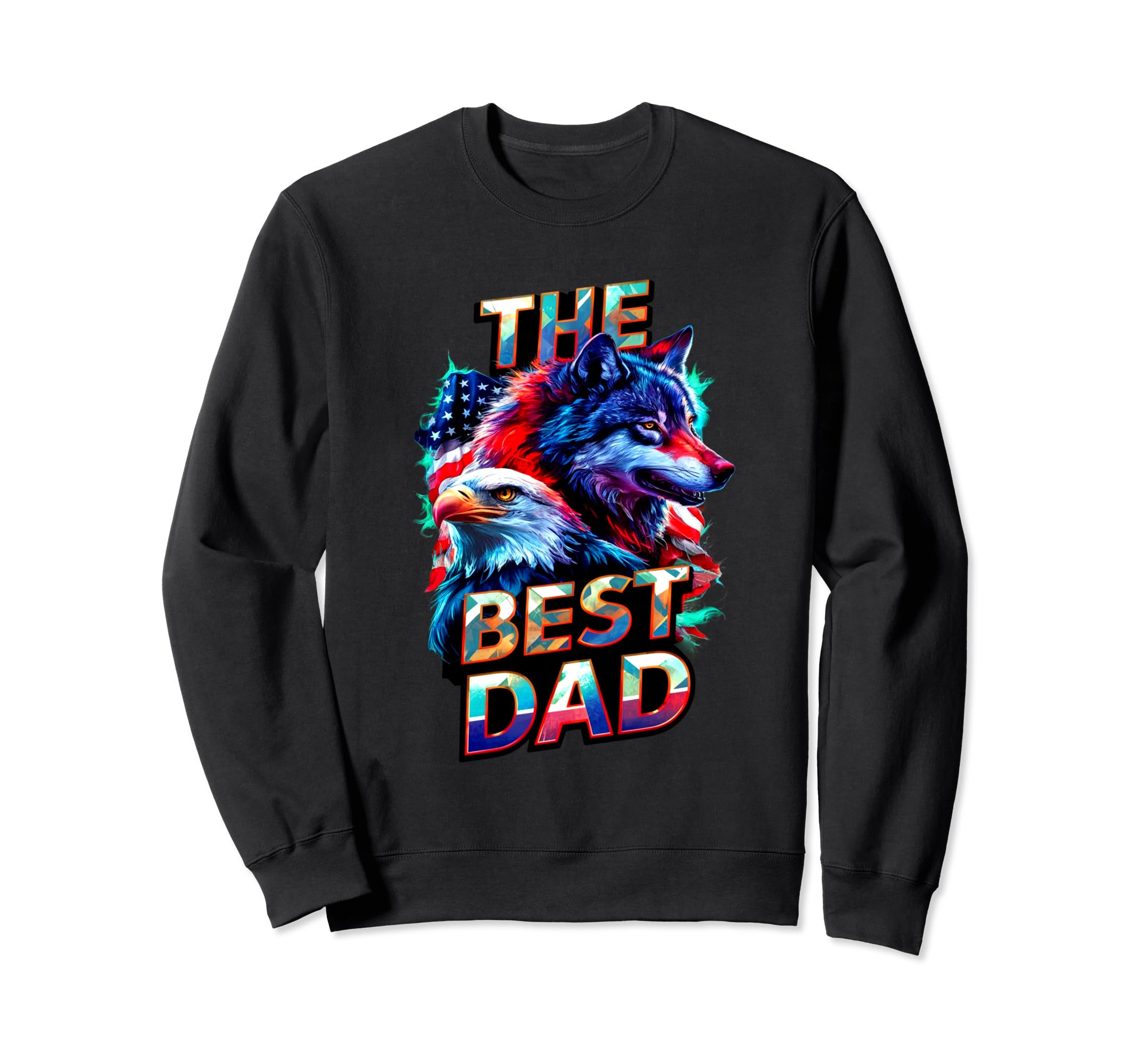 Best Dad Wolf Bald Eagle American Sweatshirt - Minimalist Print Men Women - T-Shirt, Sweatshirt, Hoodie