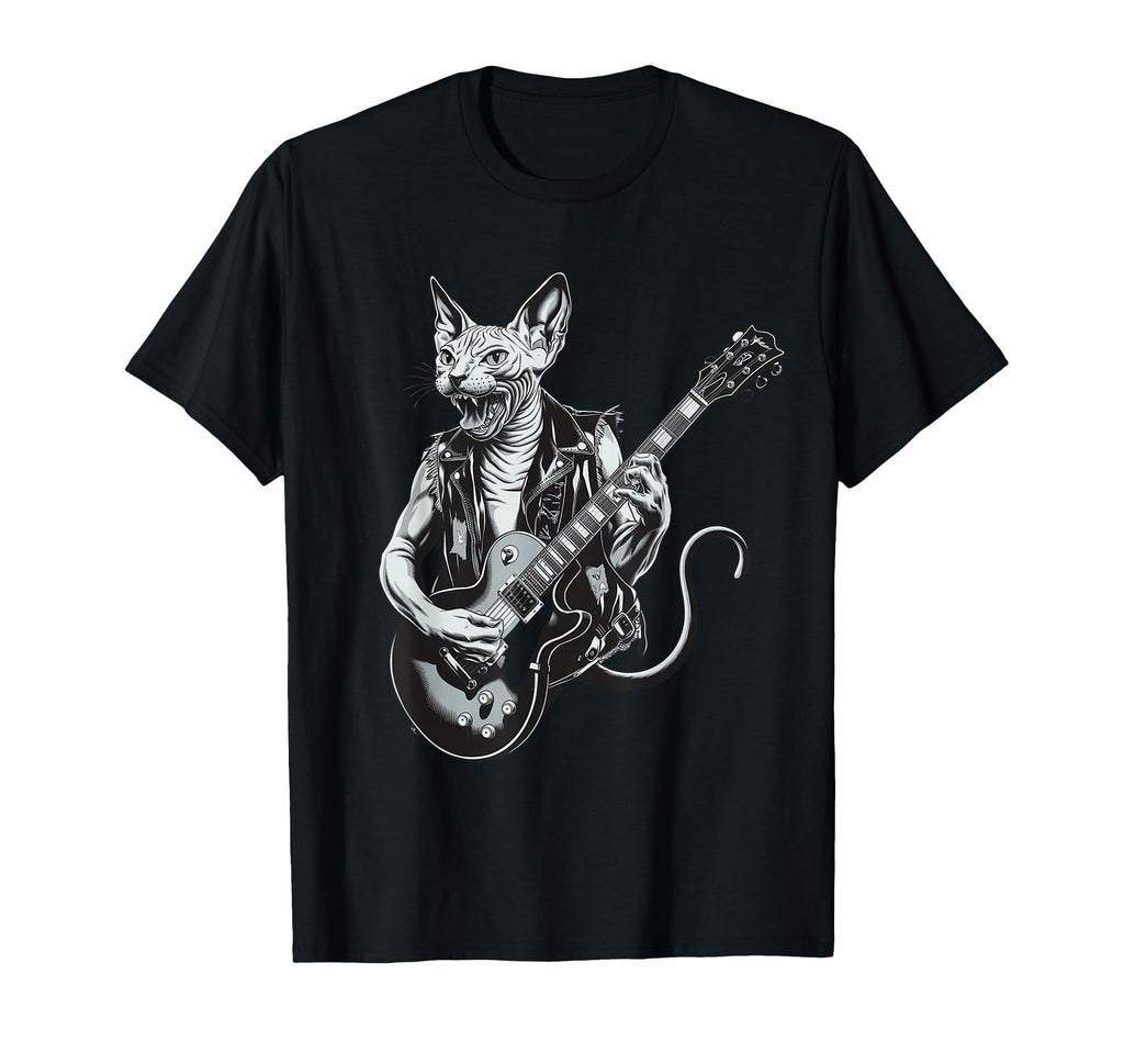 Rock Cat Playing Guitar Sphynx Cat T-Shirt - Trendy Graphic Unisex - T-Shirt, Sweatshirt, Hoodie