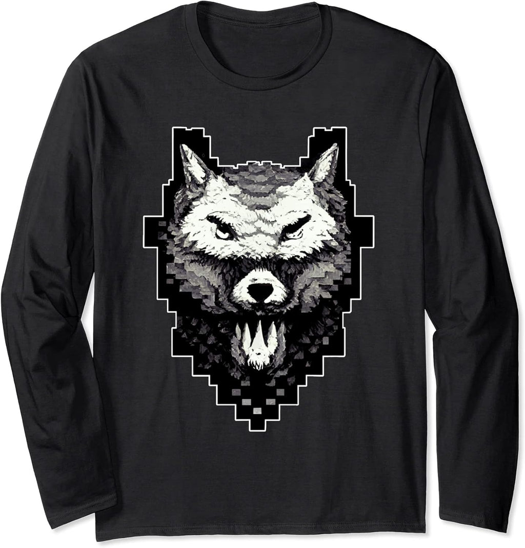 Wolf Head Pixel Art 8 Bit Retro Video Game - Adult & Kids T-Shirts, Sweatshirts & Hoodies apparel design preview 1