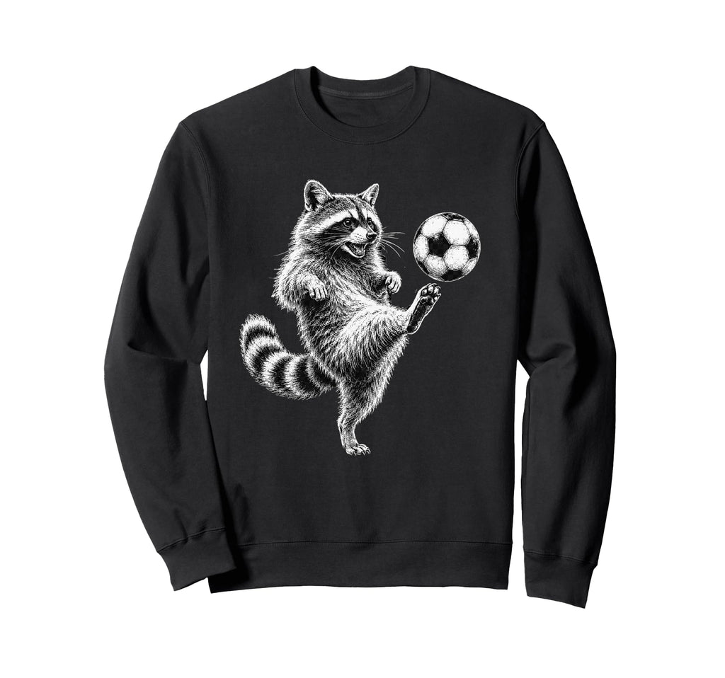 Funny Raccoon Kicking Soccer Ball Sweatshirt - Aesthetic Graphic Unisex - T-Shirt, Sweatshirt, Hoodie