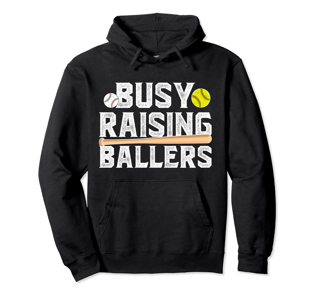 Busy Raising Ballers Baseball Softball Dad Hoodie - Minimalist Print Unisex - T-Shirt, Sweatshirt, Hoodie