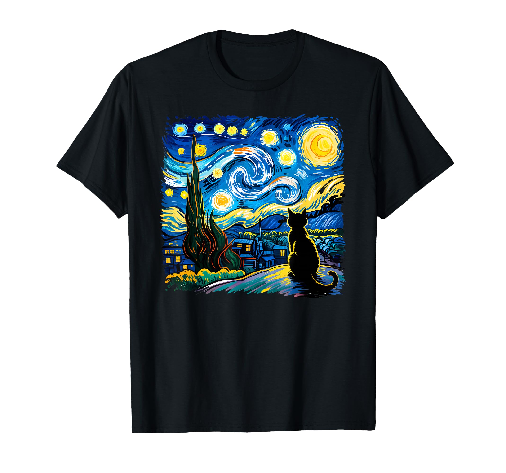 Cat Starry Night Van Gogh Cat Mom T-Shirt - Fun Novelty Design Men Women - T-Shirt, Sweatshirt, Hoodie