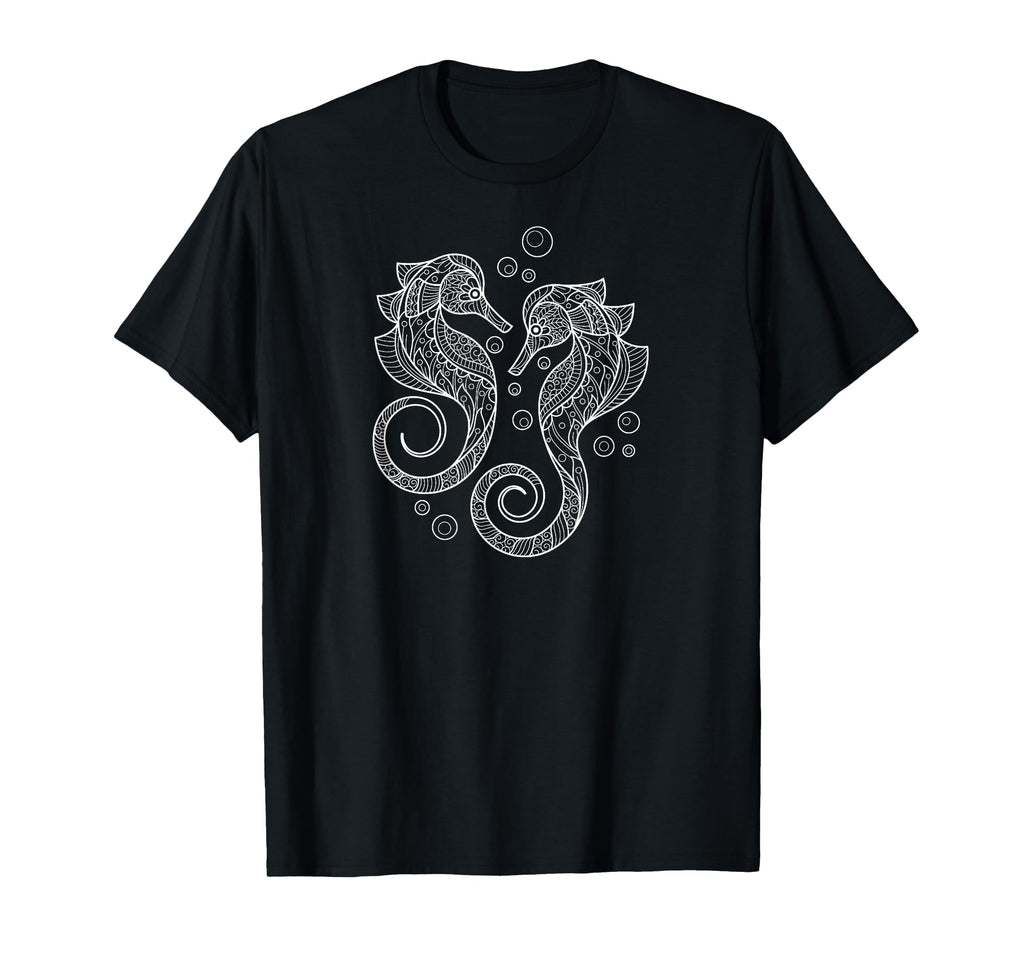 Womens Two Mandala Pattern Seahorse T-Shirt - Unique Graphic for Adults - T-Shirt, Sweatshirt, Hoodie