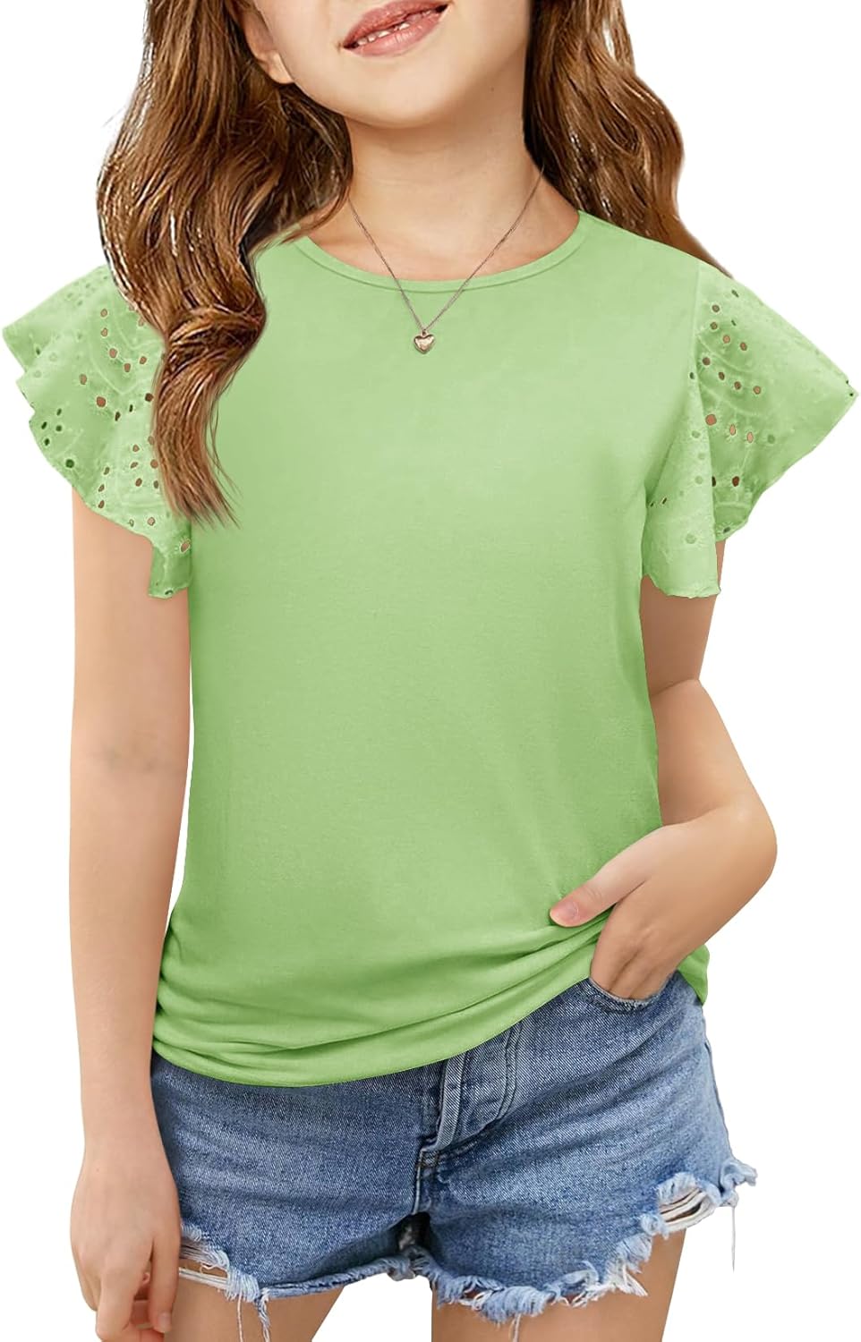 Girls Ruffle Sleeve Summer Crewneck Eyelet Tops - Adult & Kids T-Shirts, Sweatshirts & Hoodies apparel design preview 1