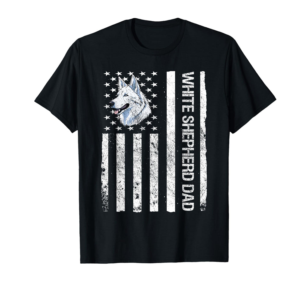 White Shepherd Dad Usa Flag White T-Shirt - Minimalist Print for Adults - T-Shirt, Sweatshirt, Hoodie