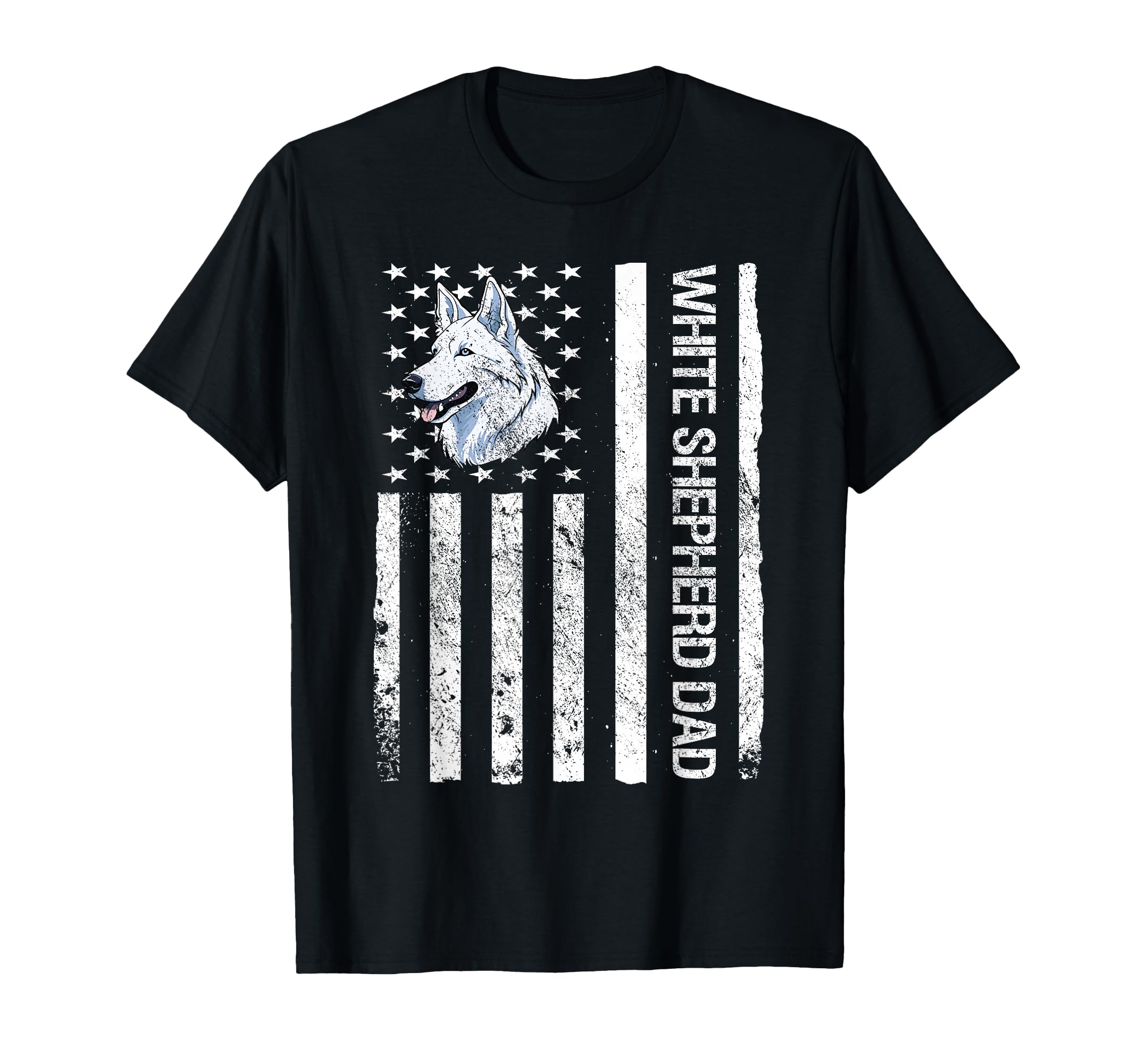 White Shepherd Dad Usa Flag White T-Shirt - Minimalist Print for Adults - T-Shirt, Sweatshirt, Hoodie