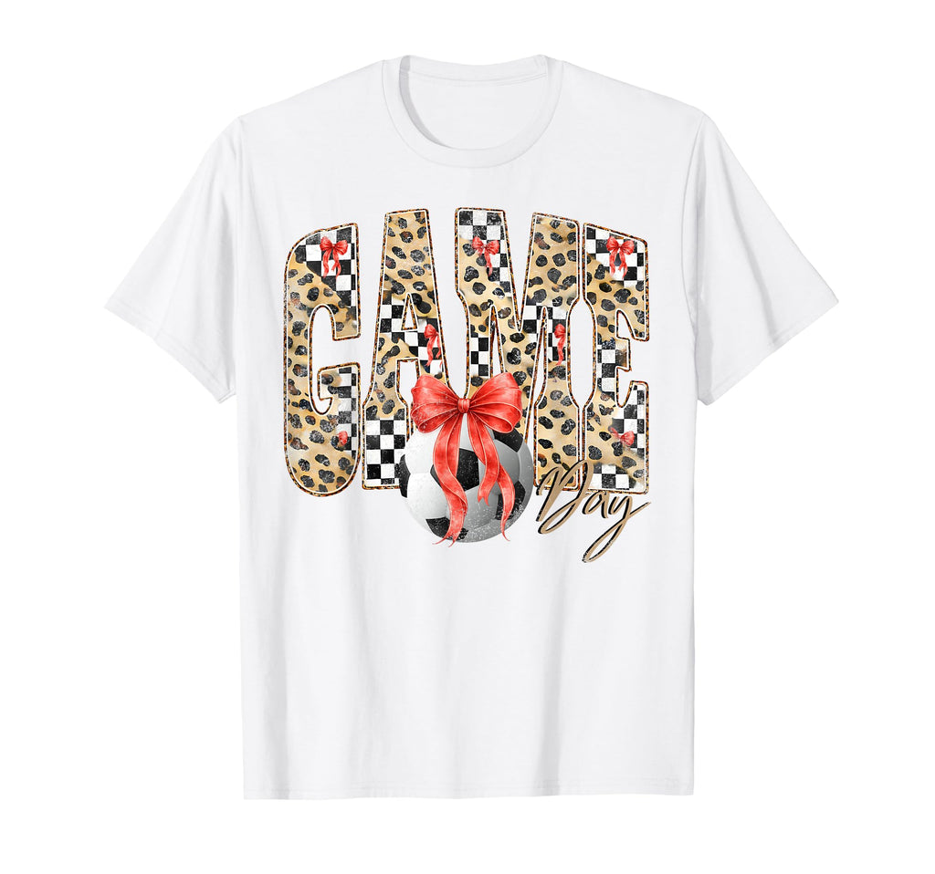 Leopard Checkered Game Day Soccer Coquette T-Shirt - Unique Graphic Unisex - T-Shirt, Sweatshirt, Hoodie