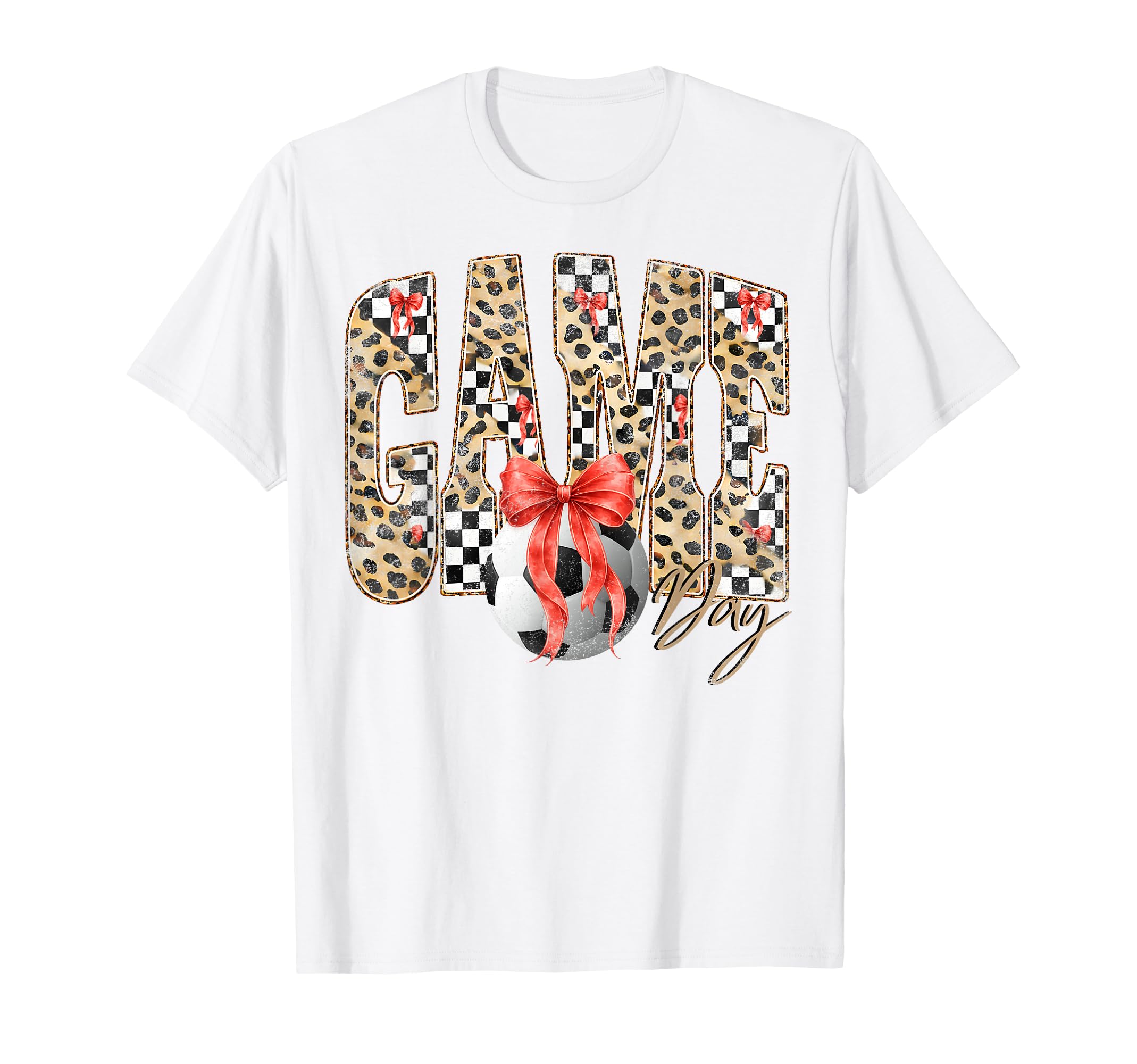 Leopard Checkered Game Day Soccer Coquette T-Shirt - Unique Graphic Unisex - T-Shirt, Sweatshirt, Hoodie