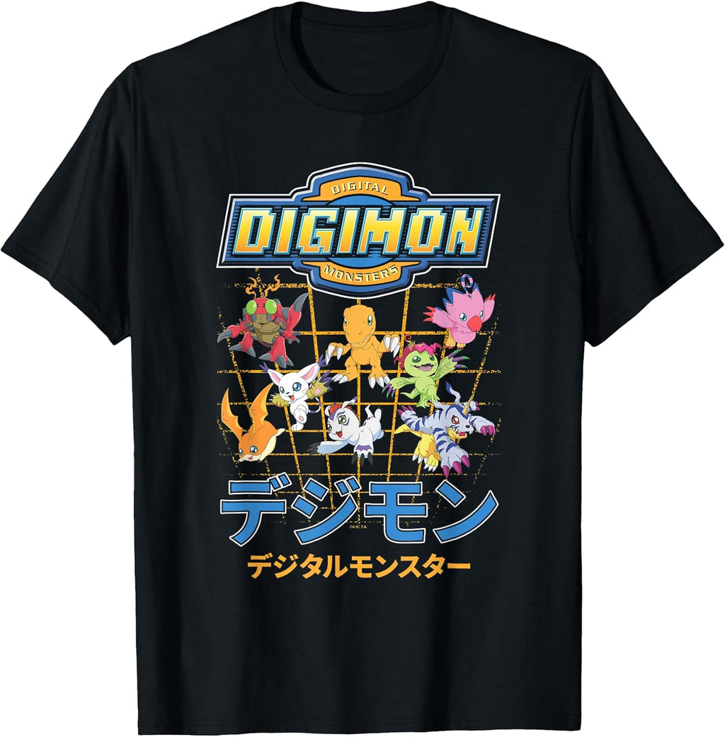 Character Grid with Kanji and Logo Digital Monsters - Adult & Kids T-Shirts, Sweatshirts & Hoodies apparel design preview 1