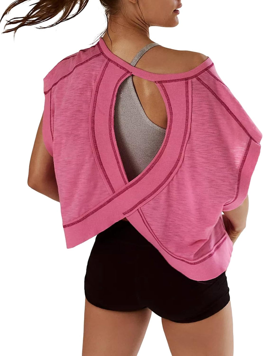 Women Short Sleeve Workout Open Back Tops Casual Yoga - Adult & Kids T-Shirts, Sweatshirts & Hoodies apparel design preview 1