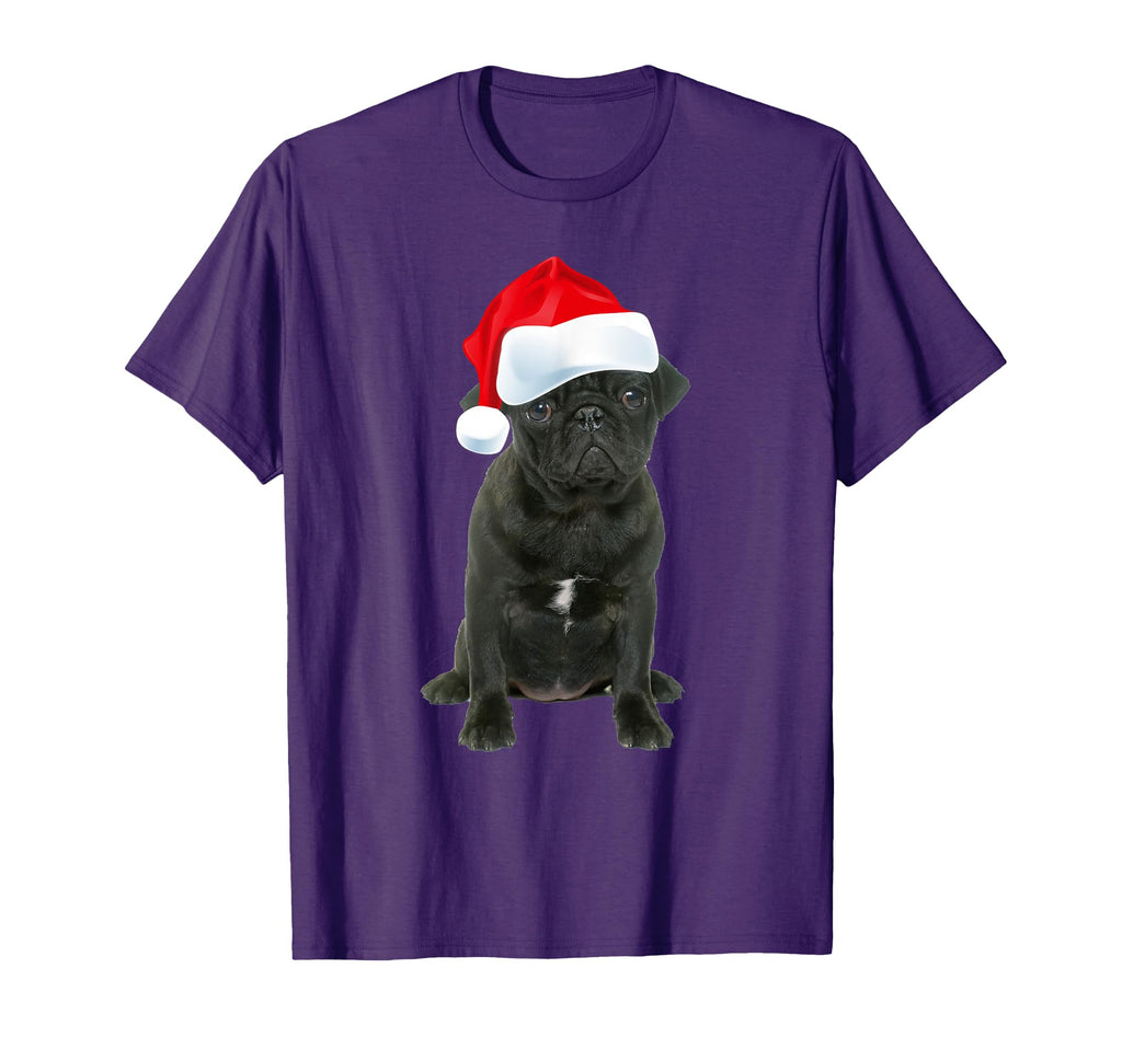 Black Pug Santa Hat Funny Matching T-Shirt - Custom Art Print for Adults - T-Shirt, Sweatshirt, Hoodie