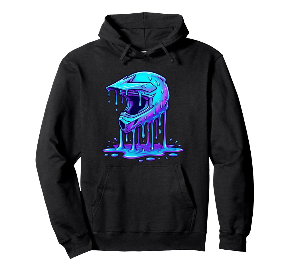 Melting Motocross Helmet Drippy Hoodie - Unique Graphic for Adults - T-Shirt, Sweatshirt, Hoodie