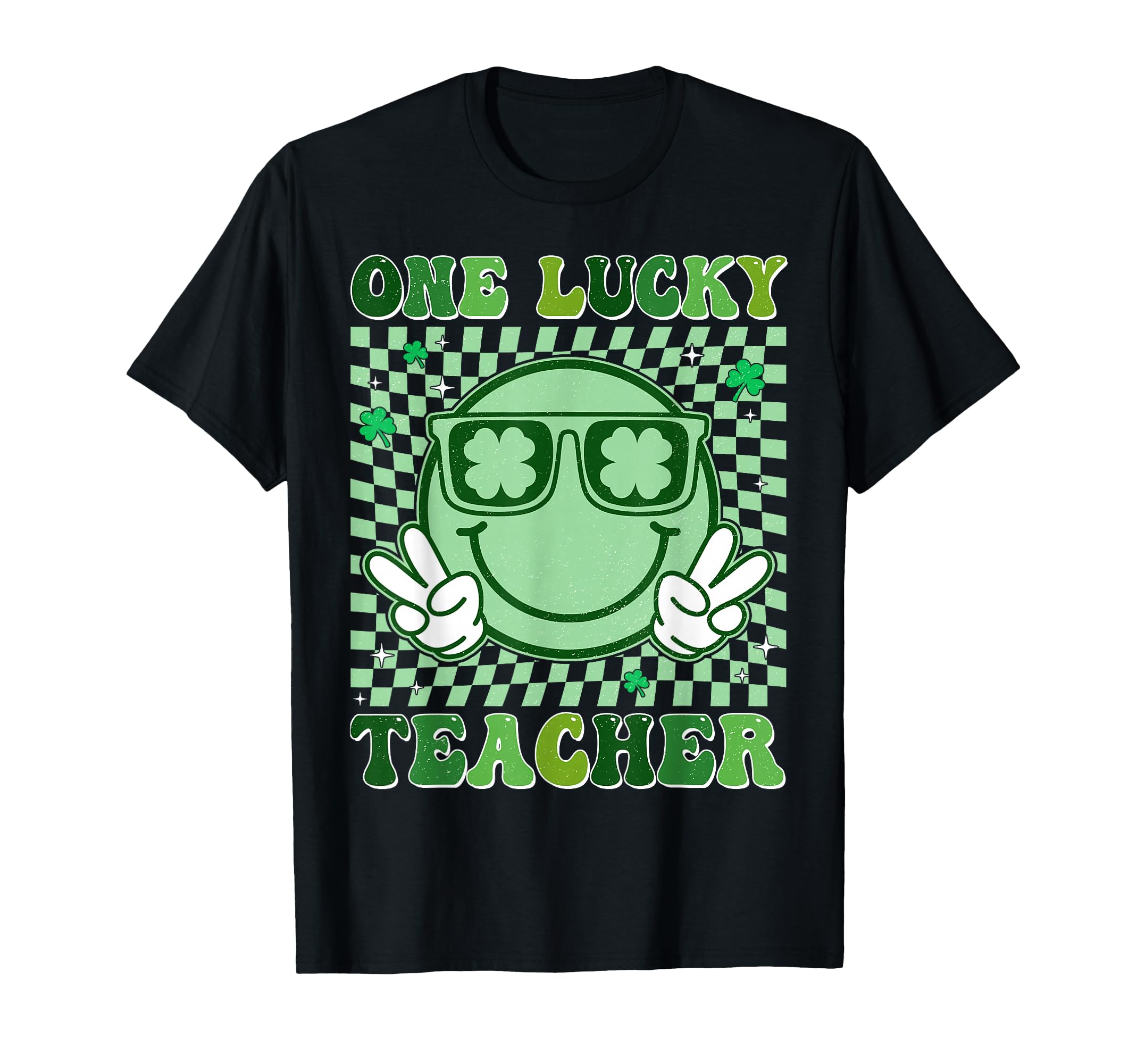 Groovy One Lucky Teacher Shamrock Face T-Shirt - Custom Art Print Unisex - T-Shirt, Sweatshirt, Hoodie