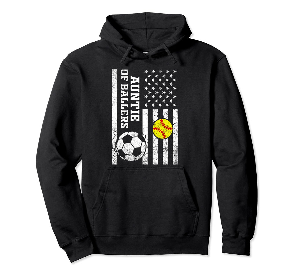 Auntie Ballers Baseball Soccer Softball Hoodie - Unique Graphic Men Women - T-Shirt, Sweatshirt, Hoodie