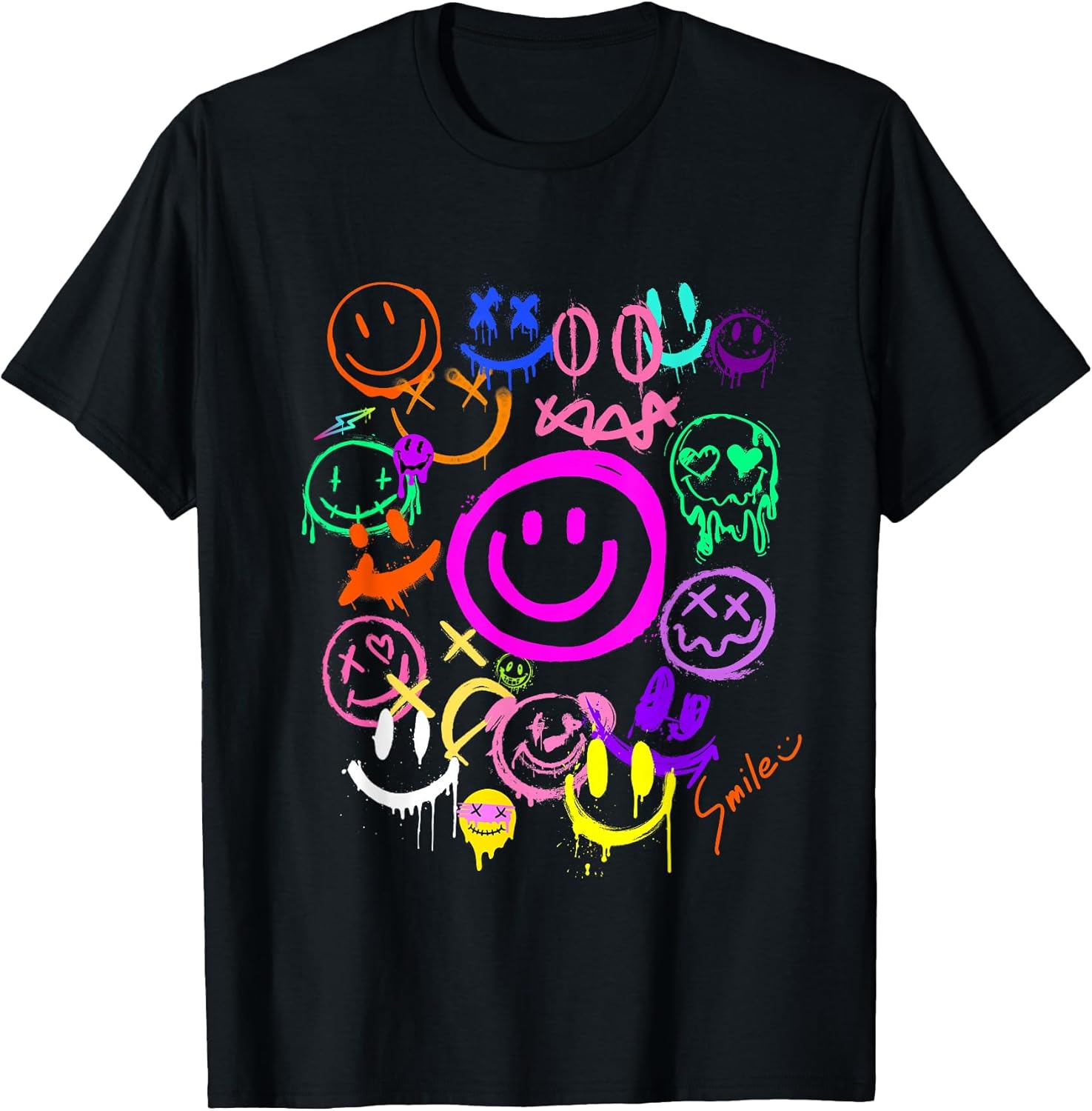 Smile Face Emoticons Fun Vivid Graffiti Smileys, - Adult & Kids T-Shirts, Sweatshirts & Hoodies apparel design preview 1