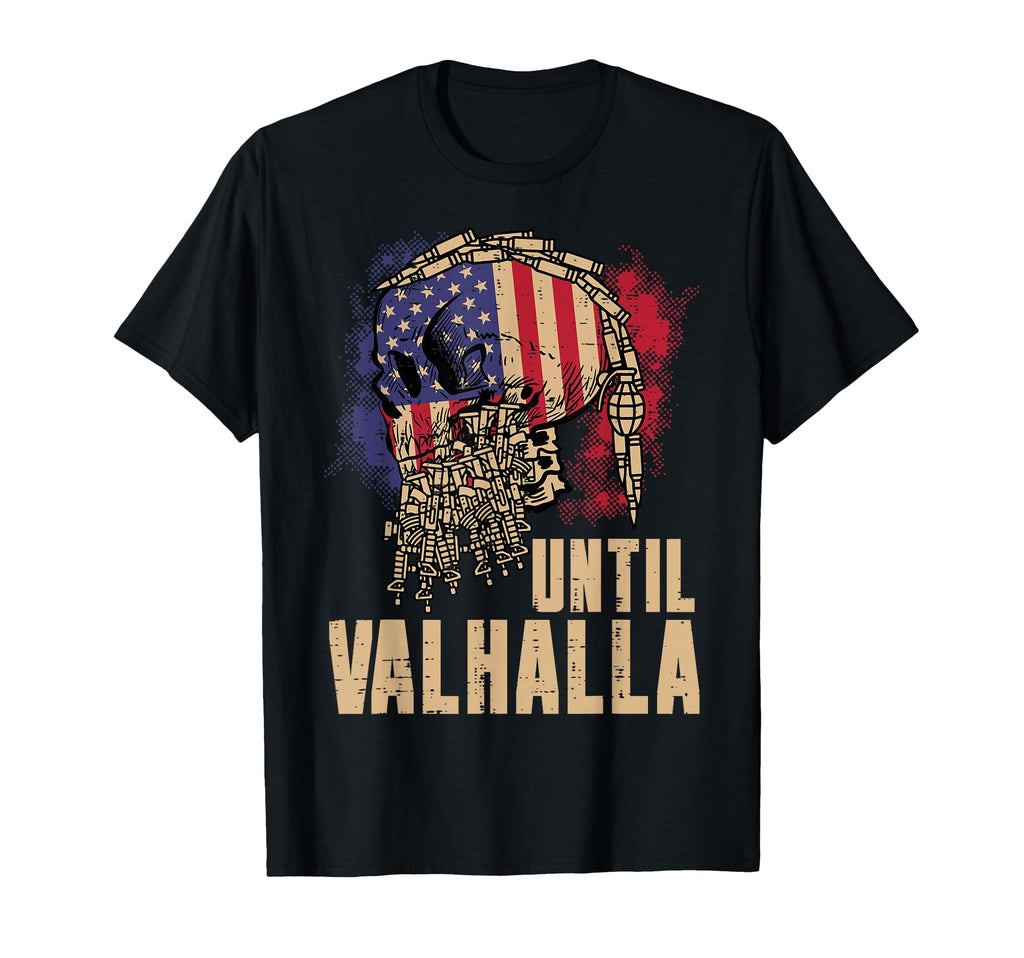 Viking Skull Us Flag Until Valhalla T-Shirt - Trendy Graphic Men Women - T-Shirt, Sweatshirt, Hoodie