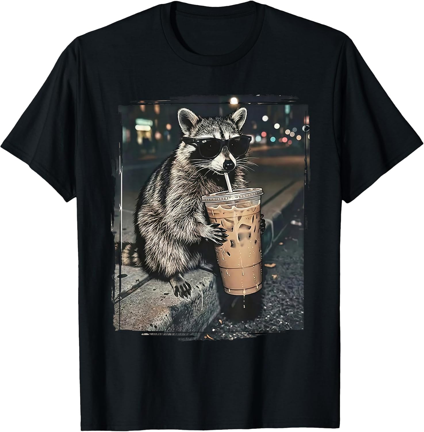 Raccoon Drinking Iced Coffee Funny Animal Meme Men - Adult & Kids T-Shirts, Sweatshirts & Hoodies apparel design preview 1