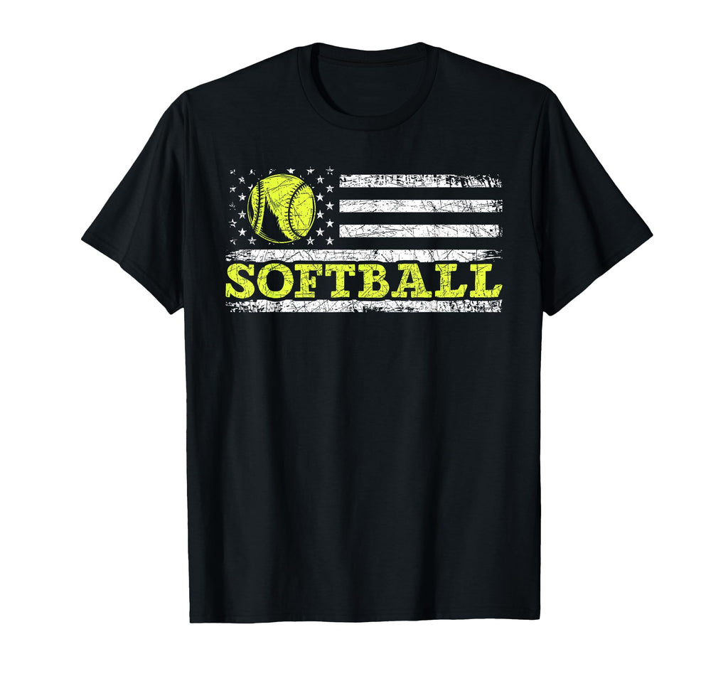 Usa Flag Patriotic Softball Player T-Shirt - Novelty Apparel for Adults - T-Shirt, Sweatshirt, Hoodie