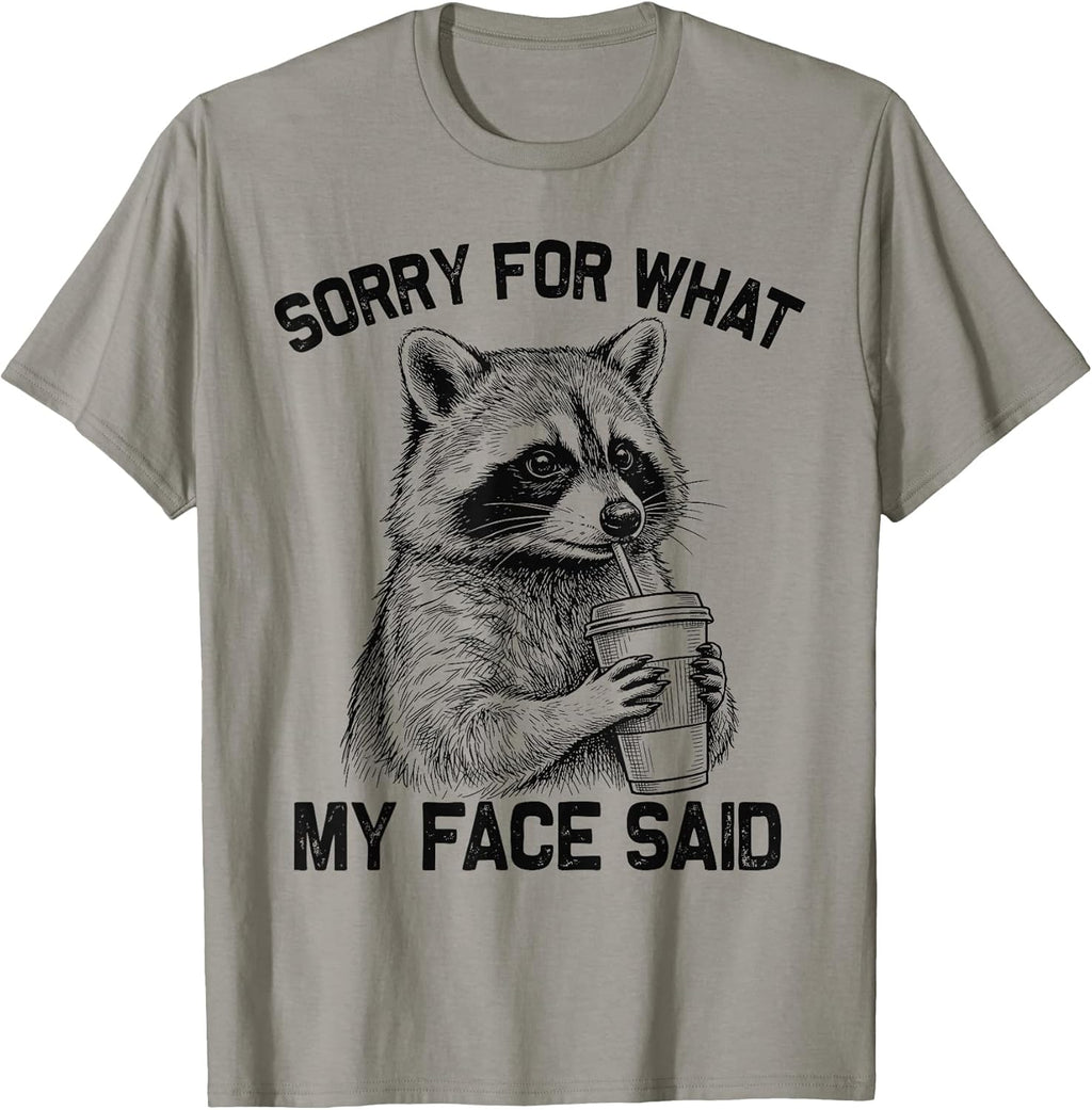 Sorry for What My Face Said Coffee Raccoon - Adult & Kids T-Shirts, Sweatshirts & Hoodies apparel design preview 1