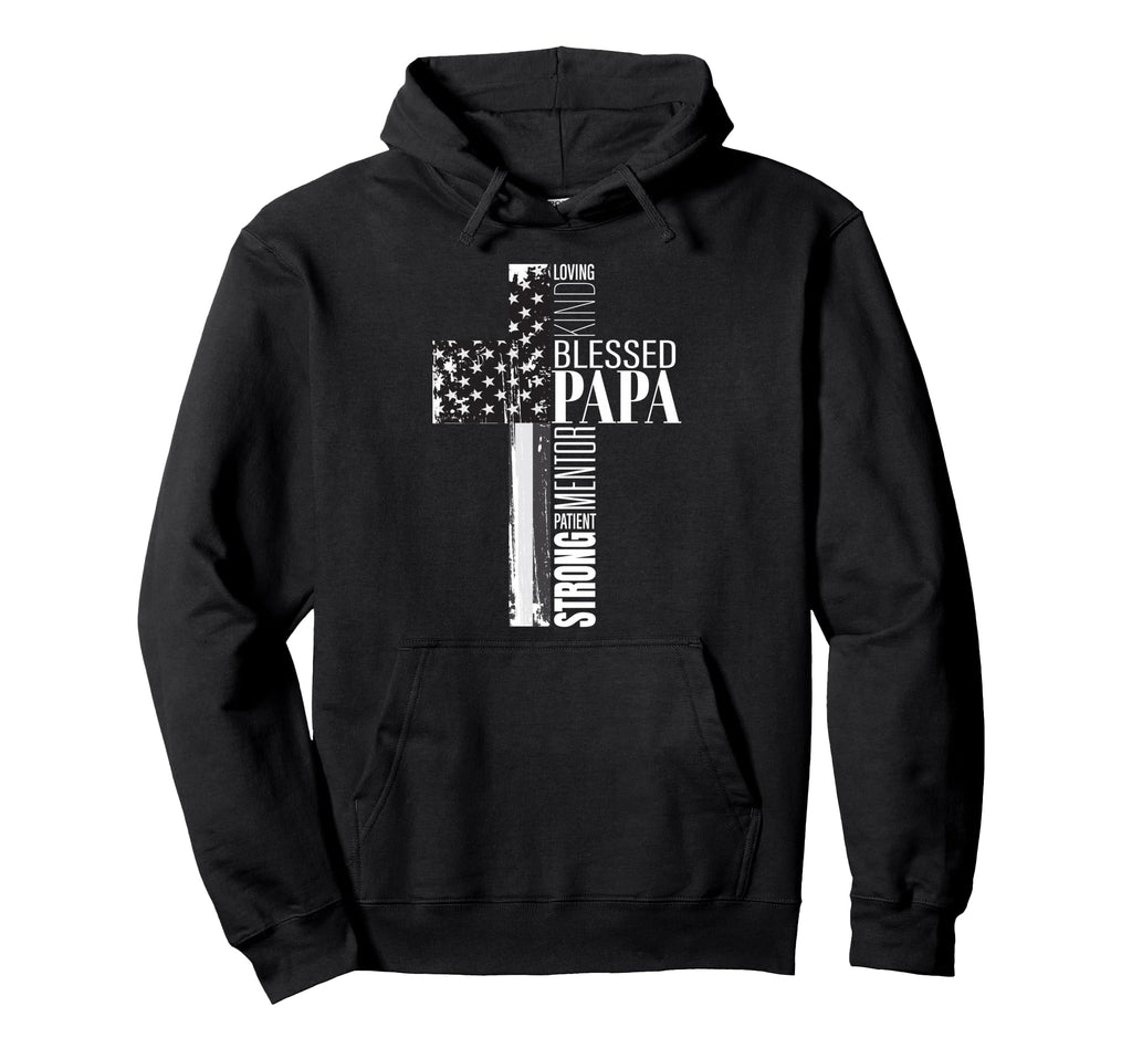 Blessed Papa American Flag Christian Hoodie - Aesthetic Graphic Men Women - T-Shirt, Sweatshirt, Hoodie