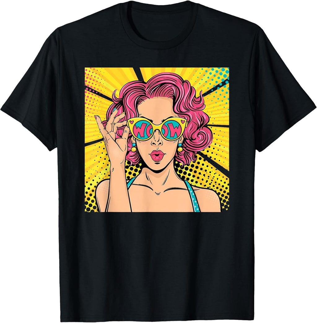 Wow Pop Art Girl Face Surprised Woman with Pink Hair - Adult & Kids T-Shirts, Sweatshirts & Hoodies apparel design preview 1