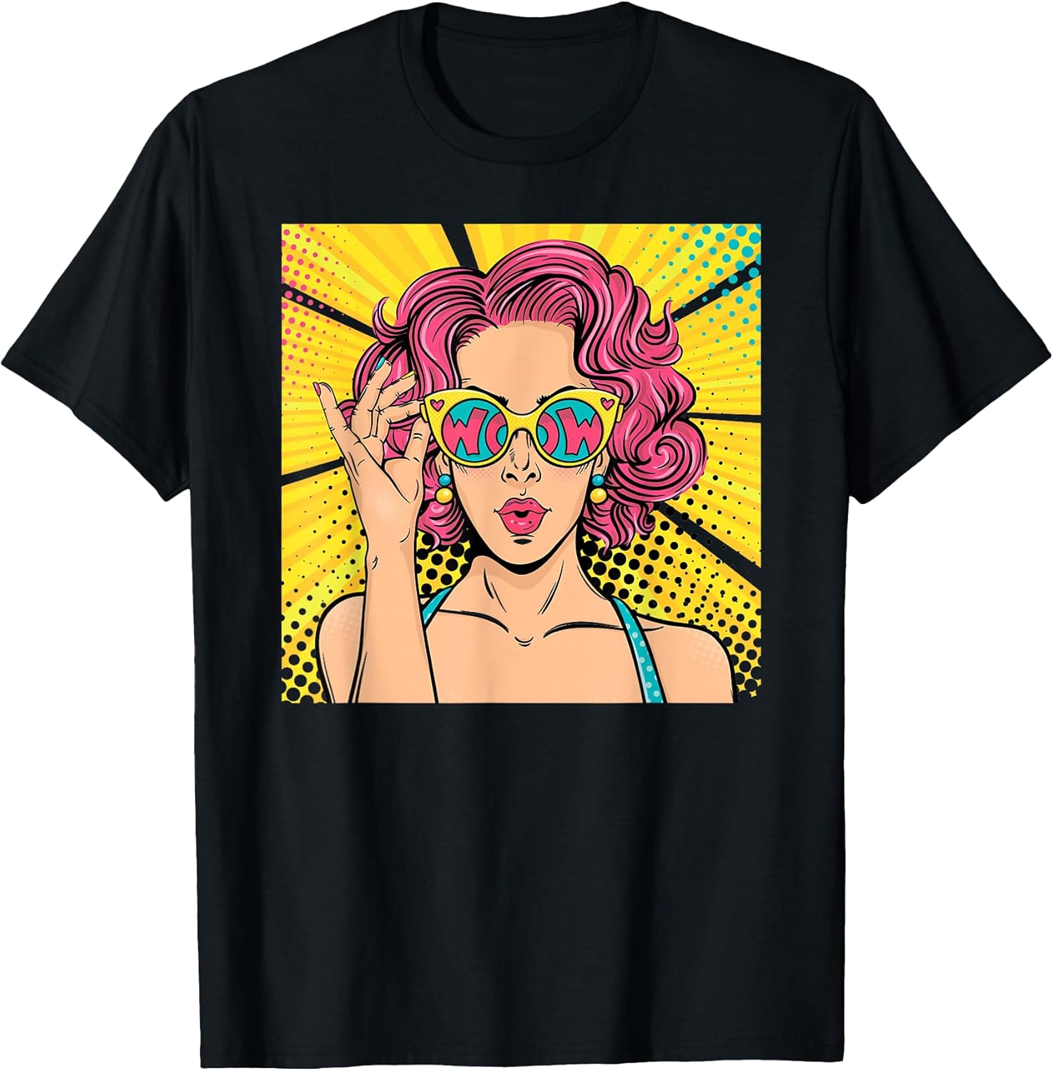 Wow Pop Art Girl Face Surprised Woman with Pink Hair - Adult & Kids T-Shirts, Sweatshirts & Hoodies apparel design preview 1