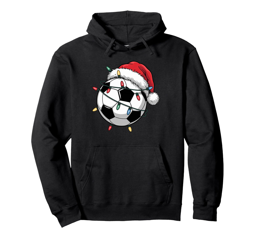 Soccer Ball Santa Hat Lights Family Hoodie - Minimalist Print for Adults - T-Shirt, Sweatshirt, Hoodie