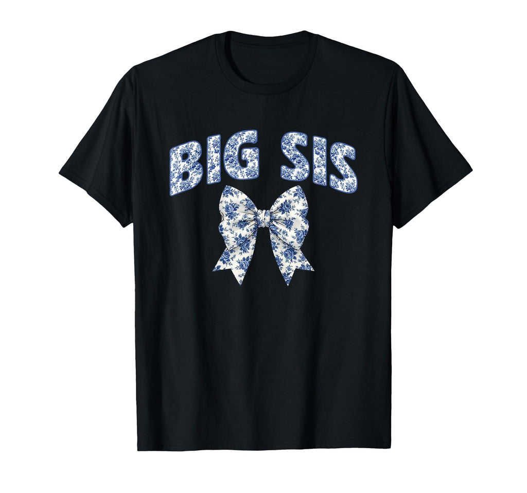 Big Sis Coquette Toile Blue Bow Floral T-Shirt - Novelty Apparel Unisex - T-Shirt, Sweatshirt, Hoodie