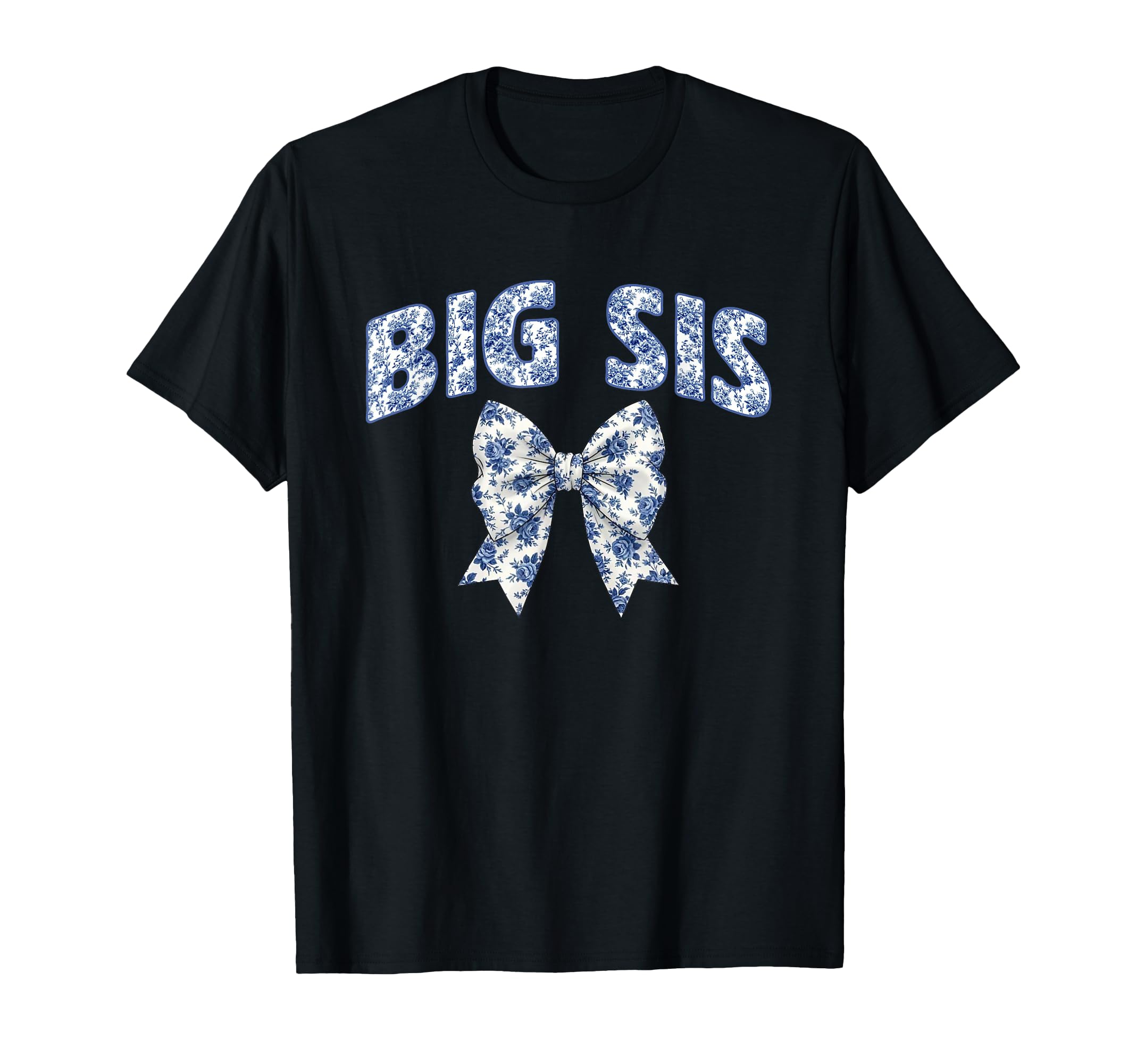 Big Sis Coquette Toile Blue Bow Floral T-Shirt - Novelty Apparel Unisex - T-Shirt, Sweatshirt, Hoodie