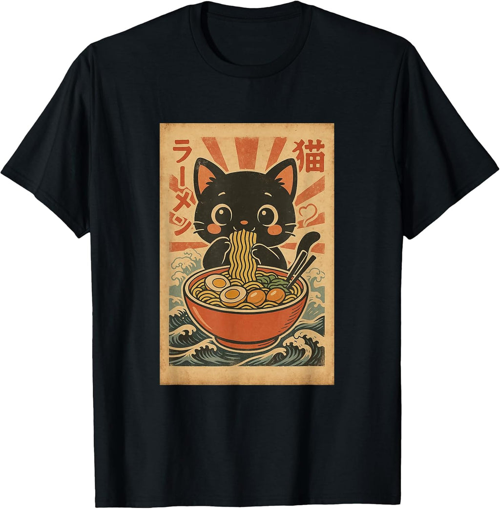 Kawaii Neko Ramen Vintage Japanese Cat - Adult & Kids T-Shirts, Sweatshirts & Hoodies apparel design preview 1