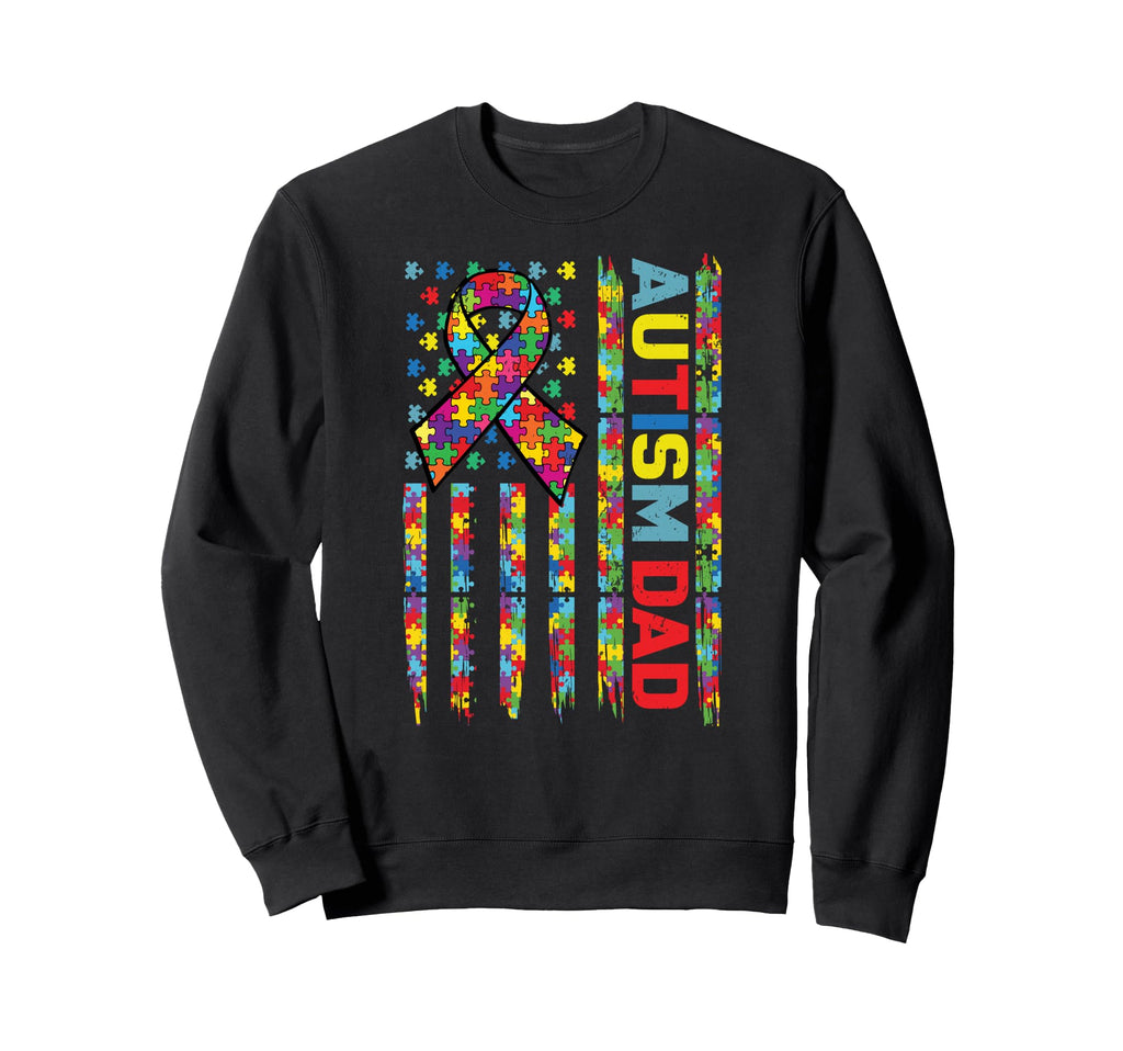 Proud Autism Dad American Flag Usa Sweatshirt - Unique Graphic Men Women - T-Shirt, Sweatshirt, Hoodie