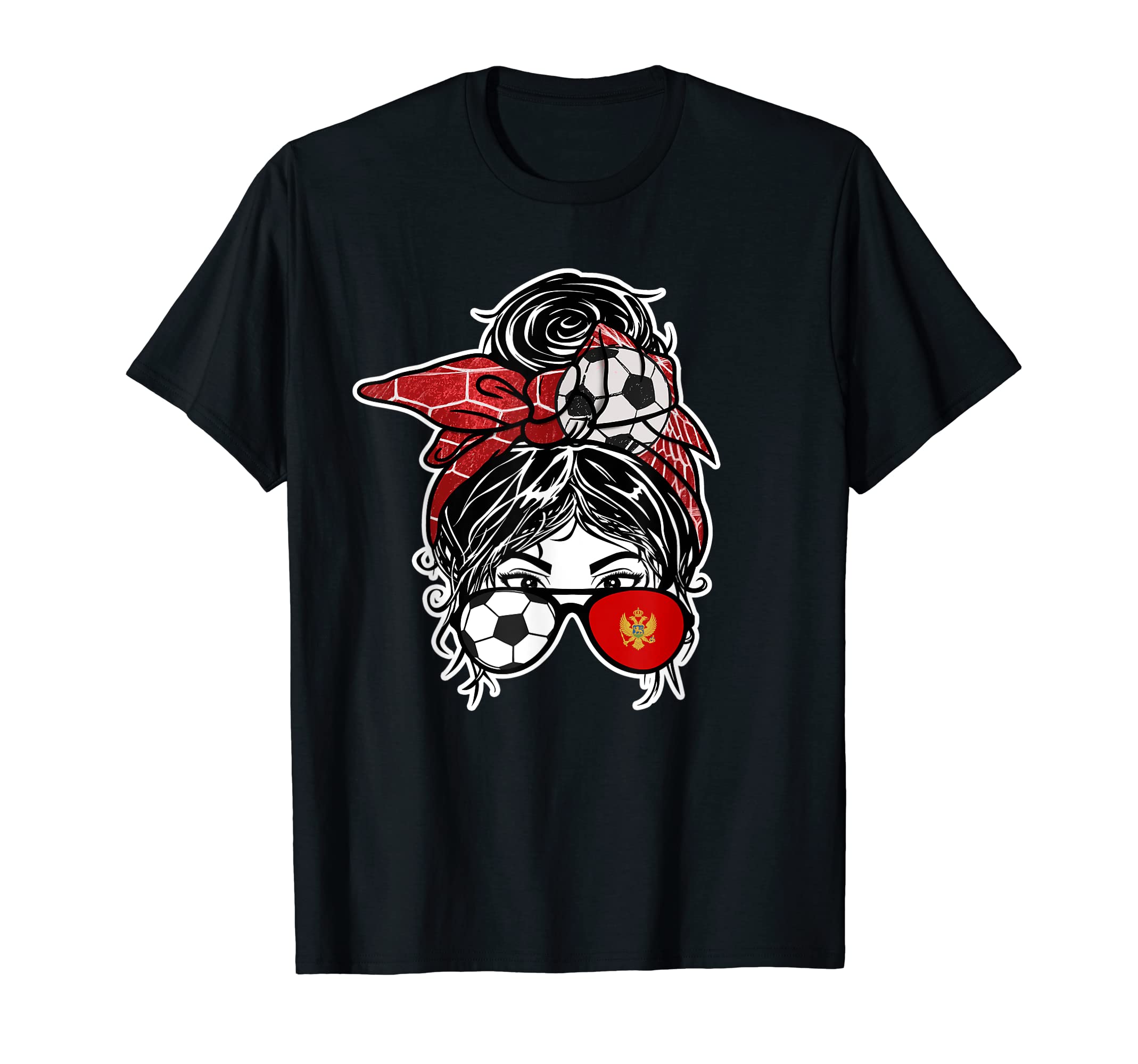 Messy Bun Hair Montenegrin Soccer T-Shirt - Novelty Apparel for Adults - T-Shirt, Sweatshirt, Hoodie