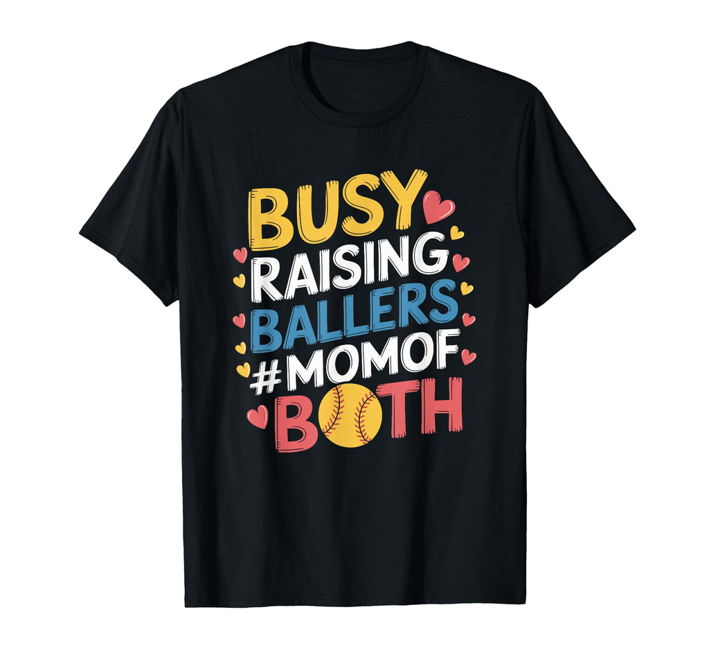 Busy Raising Ballers Mom Both Softball T-Shirt - Aesthetic Graphic Unisex - T-Shirt, Sweatshirt, Hoodie