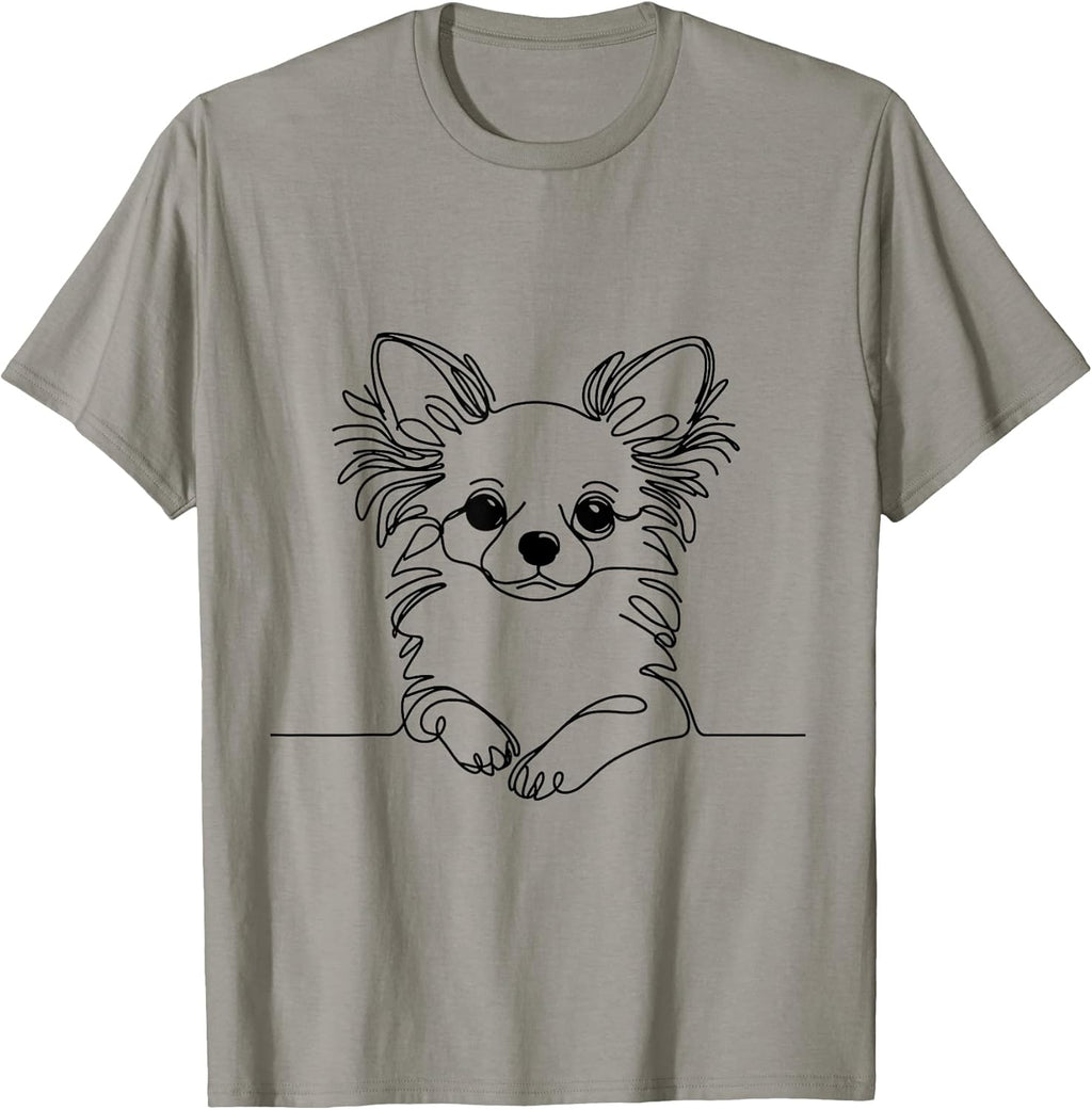 Cute Long Haired Chihuahua Minimalist One-line Art - Adult & Kids T-Shirts, Sweatshirts & Hoodies apparel design preview 1