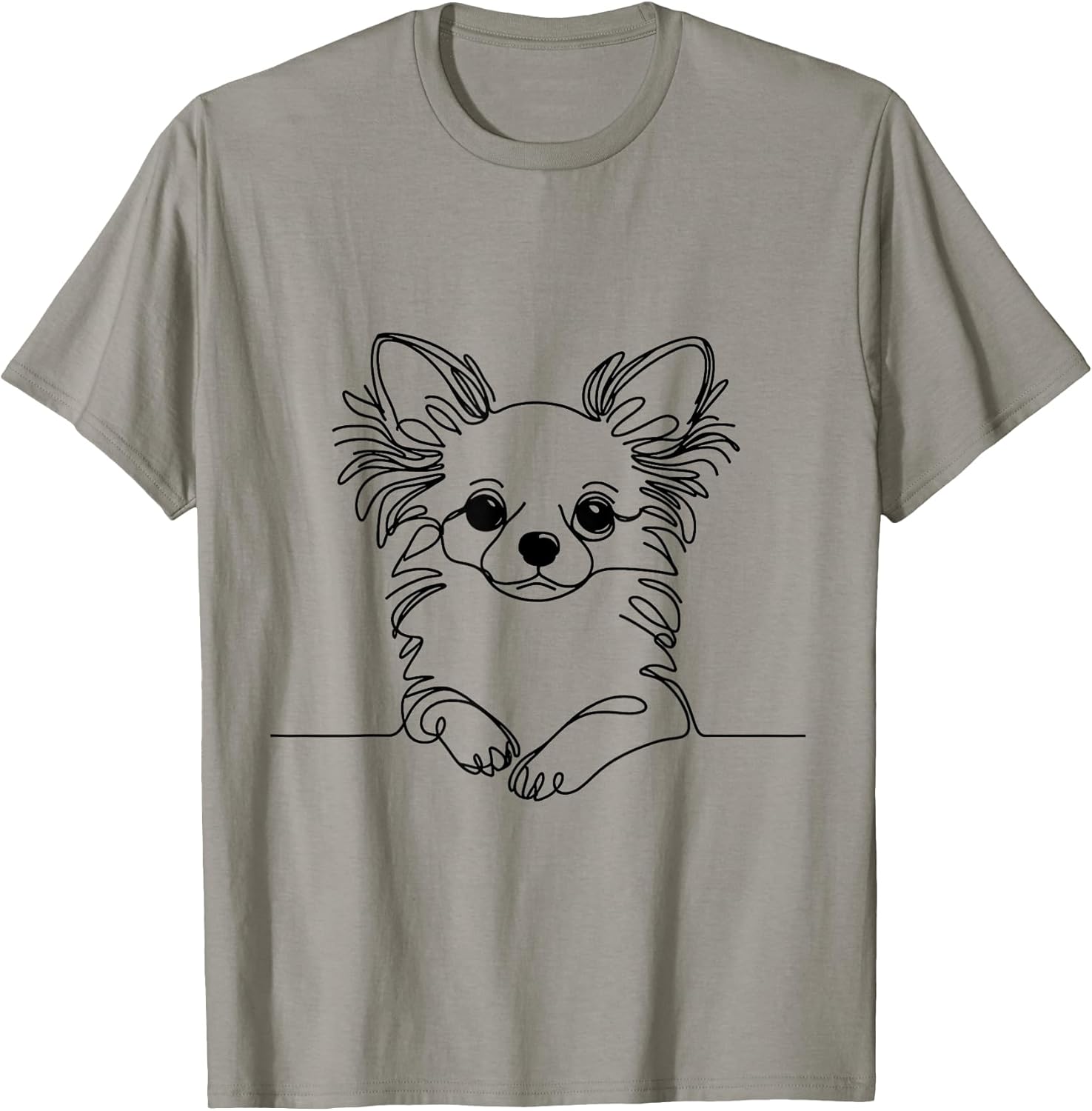 Cute Long Haired Chihuahua Minimalist One-line Art - Adult & Kids T-Shirts, Sweatshirts & Hoodies apparel design preview 1